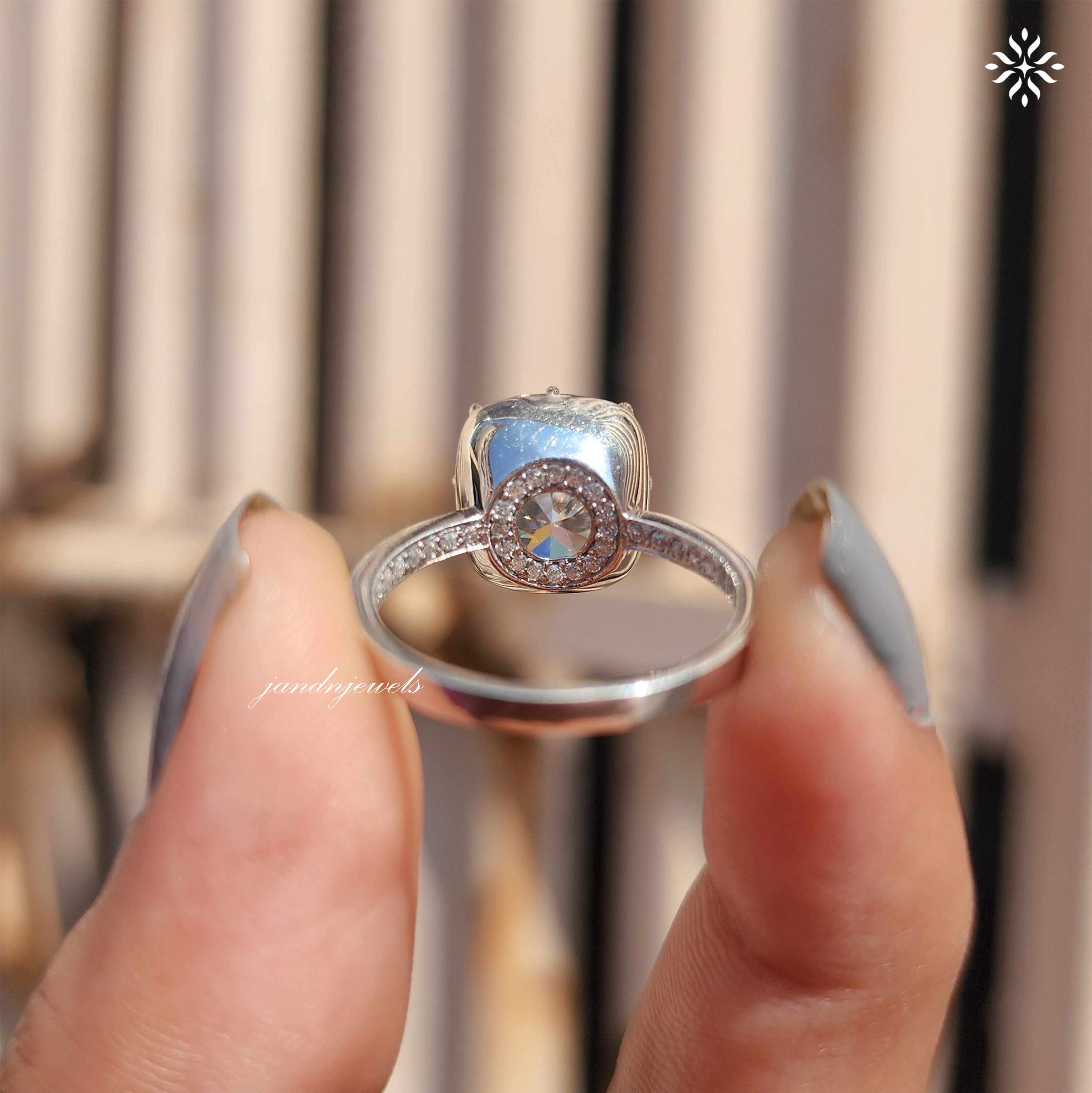 Cushion Cut Moissanite Diamond Ring Hidden Halo Engagement Ring 14K White Gold Solitaire Ring Minimalist Bridal Jewelry Gift for Her