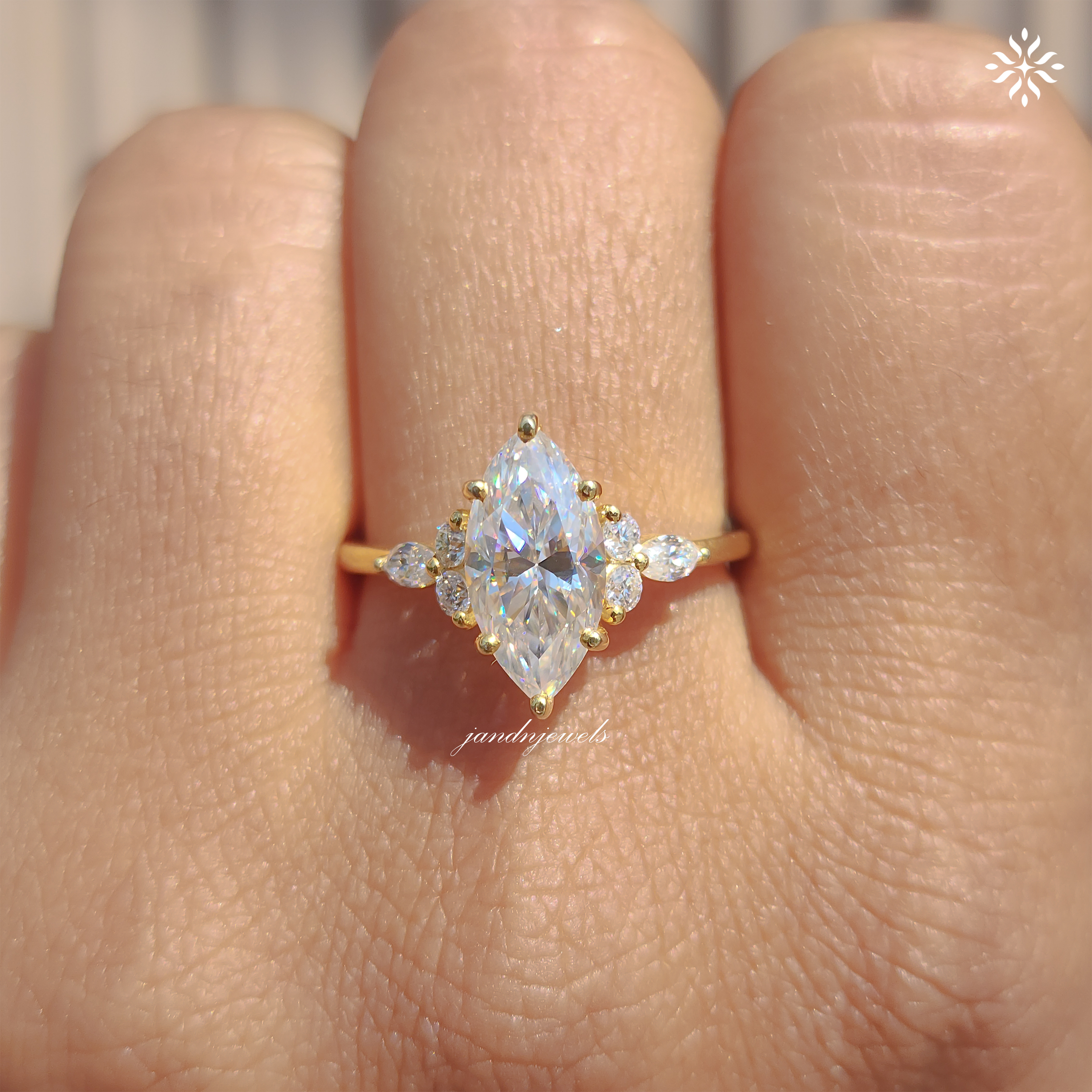 Vintage Marquise Cut Moissanite Engagement Ring Women's Diamond Wedding Ring with Side Stone Delicate 14k Solid Gold Diamond Promise Ring