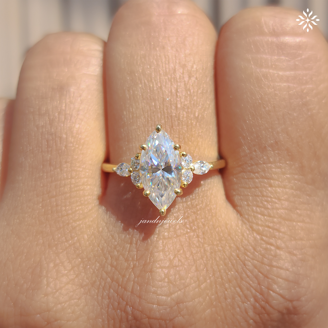 Vintage Marquise Cut Moissanite Engagement Ring Women's Diamond Wedding Ring with Side Stone Delicate 14k Solid Gold Diamond Promise Ring