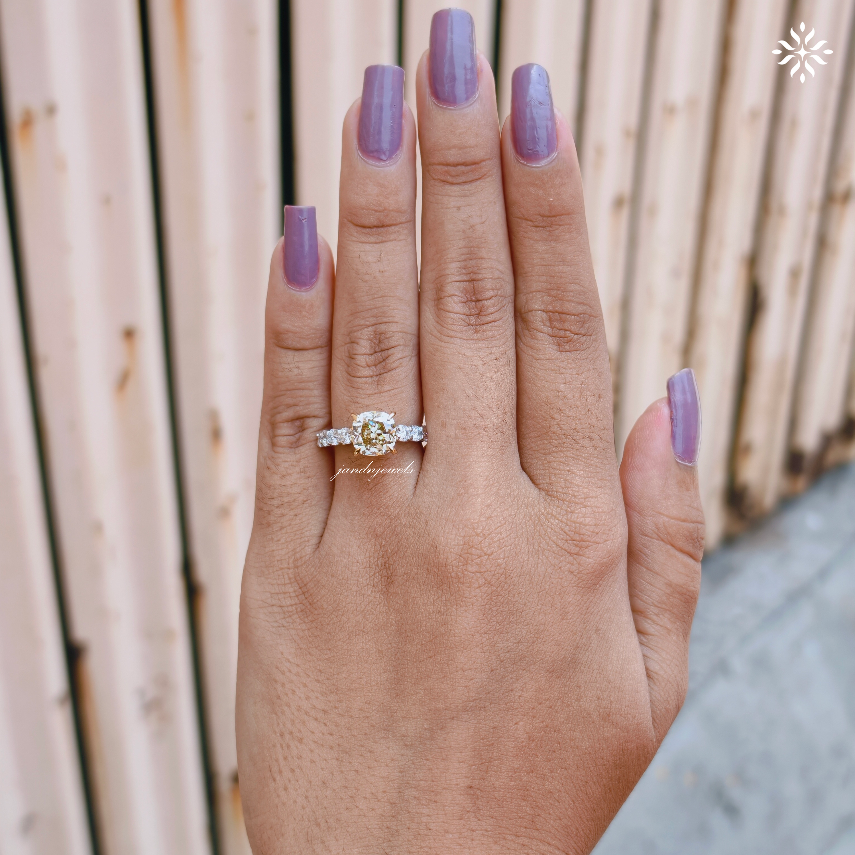 Fancy Intense Yellow Cushion Cut Lab Grown Diamond Engagement Ring Two Tone Ring Hidden Halo Ring Cathedral Setting Ring