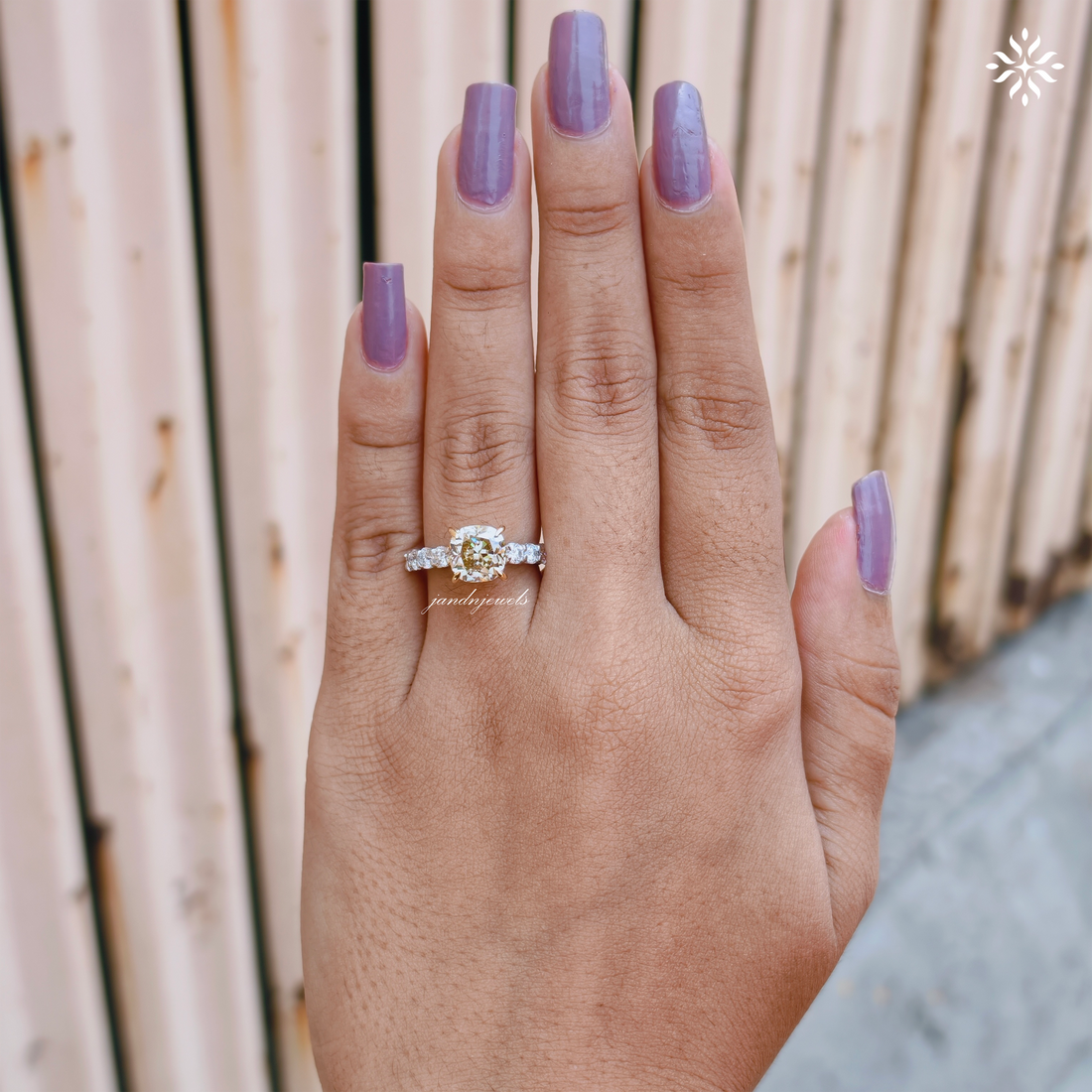 Fancy Intense Yellow Cushion Cut Lab Grown Diamond Engagement Ring Two Tone Ring Hidden Halo Ring Cathedral Setting Ring