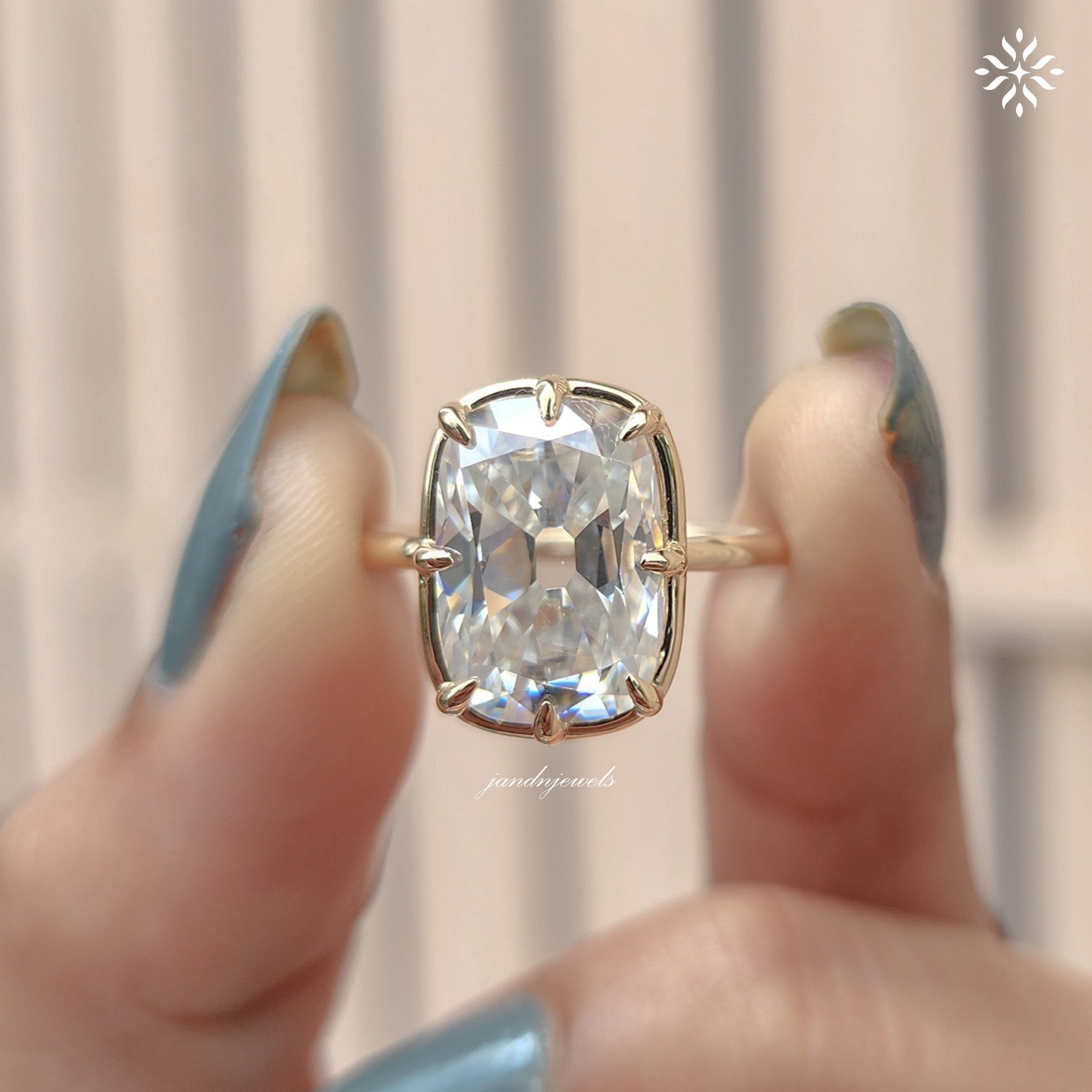 Old Mine 5 CT Elongated Cushion Cut Moissanite Ring Bezel Set Engagement Ring 14K Gold Wedding Ring Antique Diamond Ring Anniversary Ring