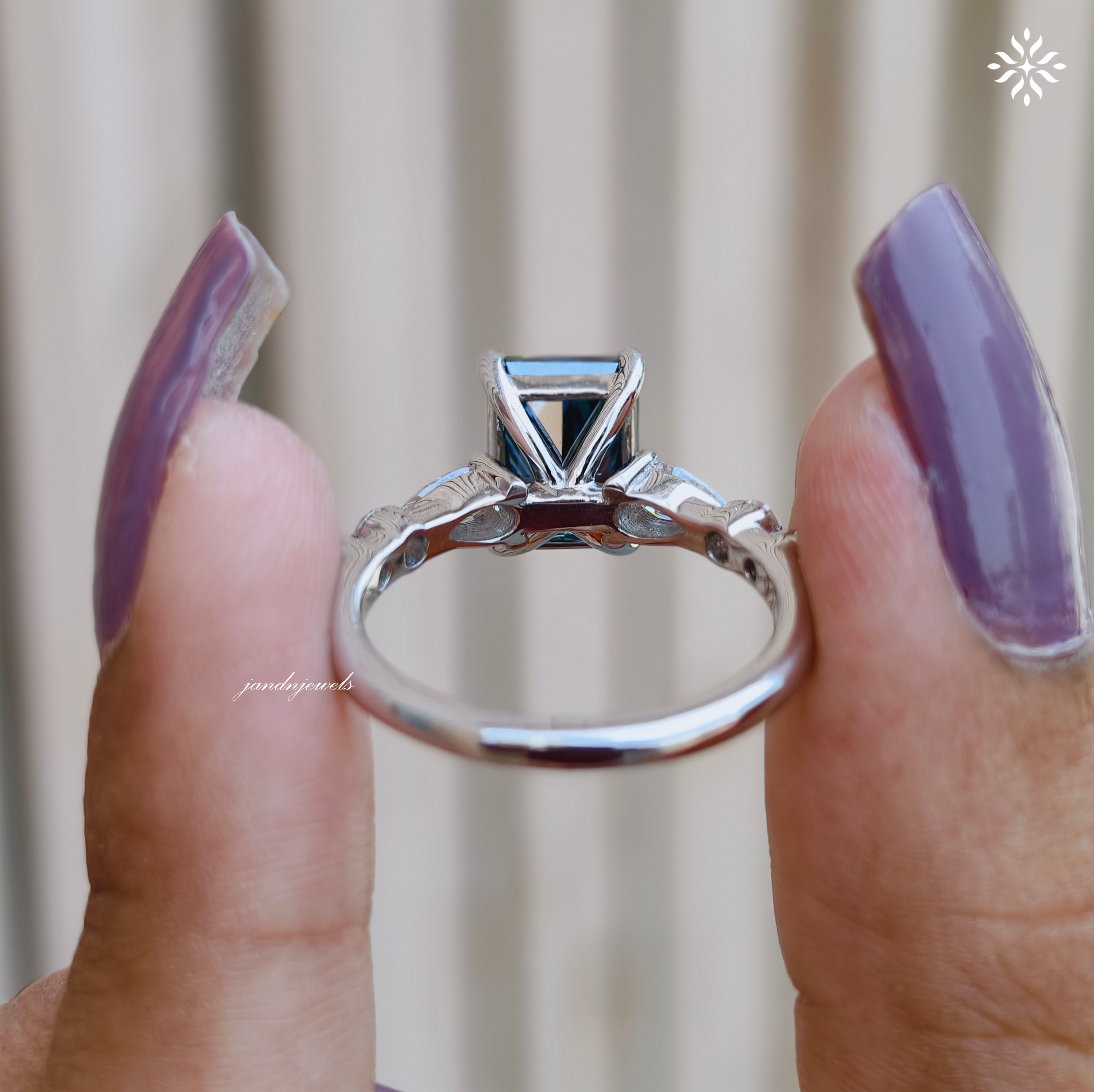 Royal Blue Radiant Cut Moissanite Engagement Ring Pear Accent Band Art Deco Gold Ring Unique Bridal Anniversary Gift for Her