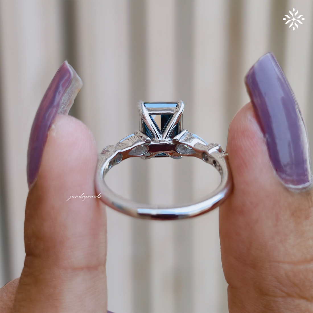 Royal Blue Radiant Cut Moissanite Engagement Ring Pear Accent Band Art Deco Gold Ring Unique Bridal Anniversary Gift for Her