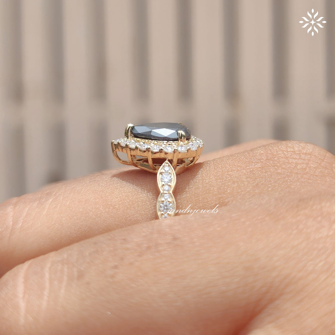 Black Pear Moissanite Ring Set Vintage Inspired Halo Engagement Ring With Marquise Wedding Band