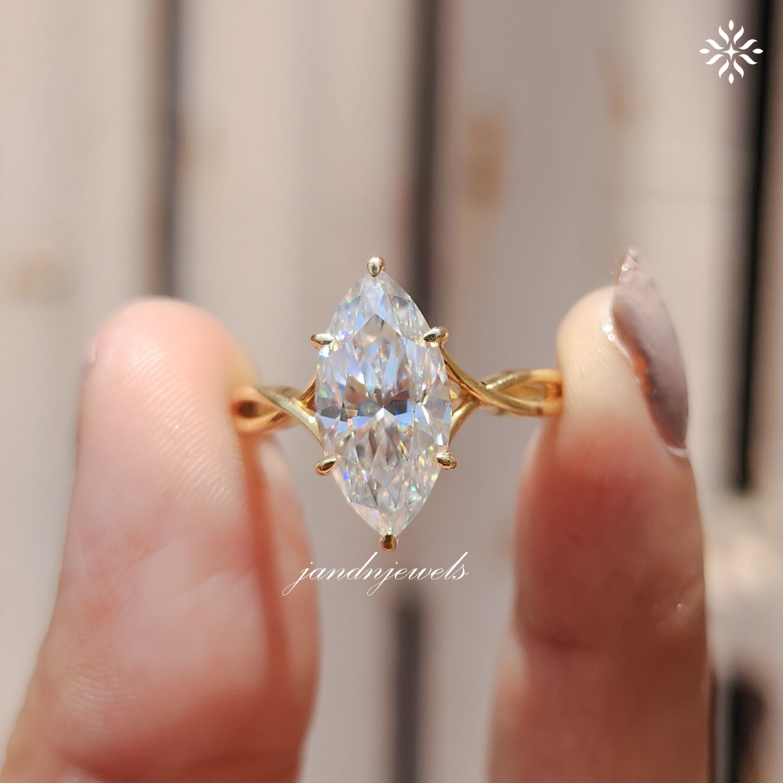 2.5CT Marquise Cut Moissanite Engagement Ring Twisted Shank 14K Yellow Gold Solitaire Prong Set Bridal Ring Anniversary Wedding Ring Gift