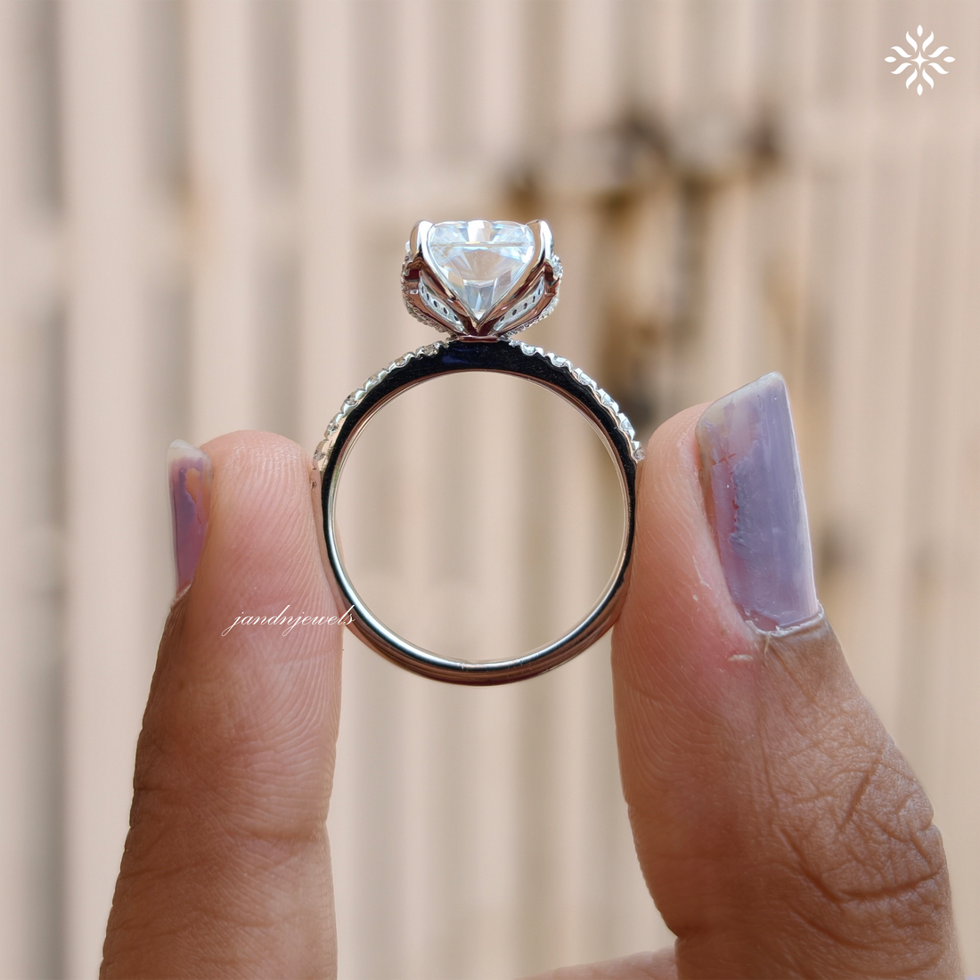 Radiant Cut Moissanite Engagement Ring Hidden Halo Ring 14K Solid Gold Baguette Halo Ring Diamond Ring for Women