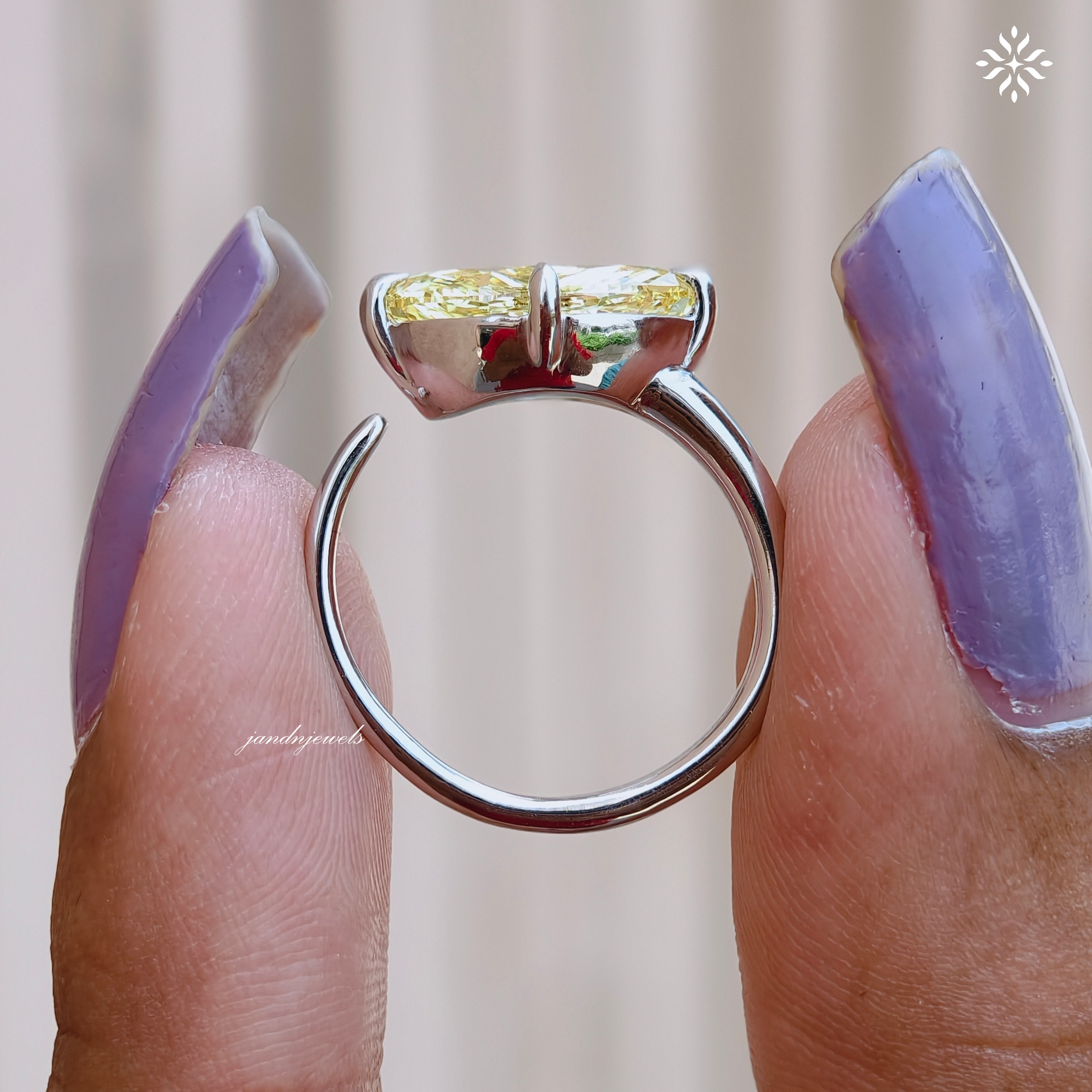 Fancy Intense Yellow Marquise Lab Grown Diamond Ring Open Band Engagement Ring VS 2 IGI Certified Diamond Ring 925 Sterling Silver Ring