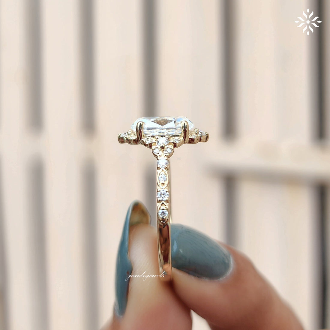 Oval moissanite engagement ring yellow gold Unique halo vintage art deco Diamond vintage ring Anniversary promise ring anniversary for her
