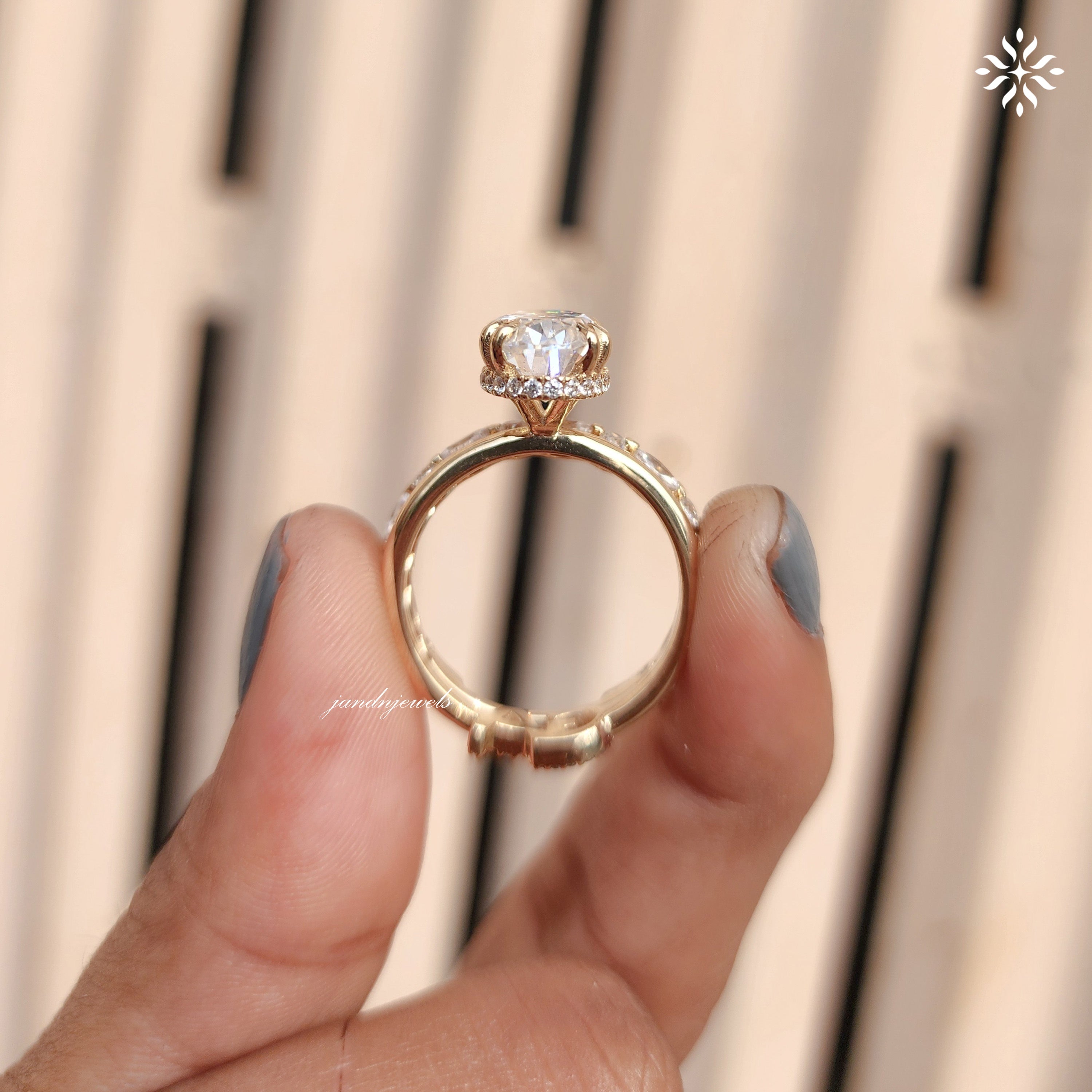 3CT Oval Cut Moissanite Engagement Ring Set Hidden Halo Dabble Prong Ring 14K Solid Gold Bridal Ring Set Personalized Name Initial Ring