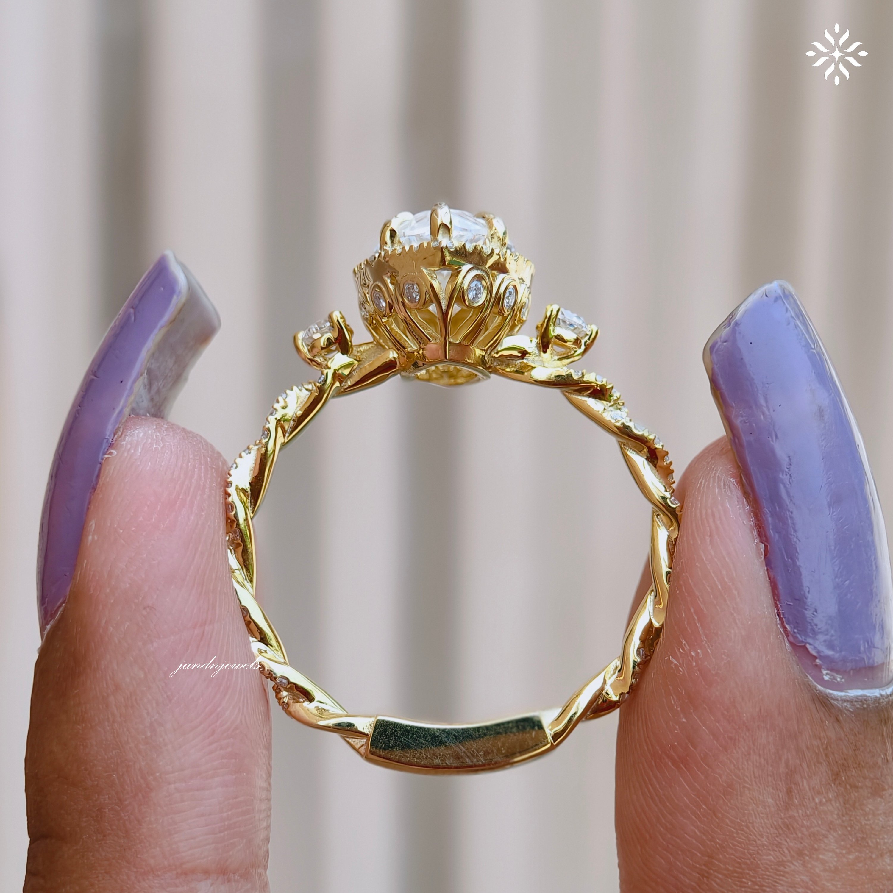 Art Deco Tulip Set Ring Marquise Cut Moissanite Engagement Ring Hidden Halo Moissanite Ring Vintage Twisted Band Bridal Ring