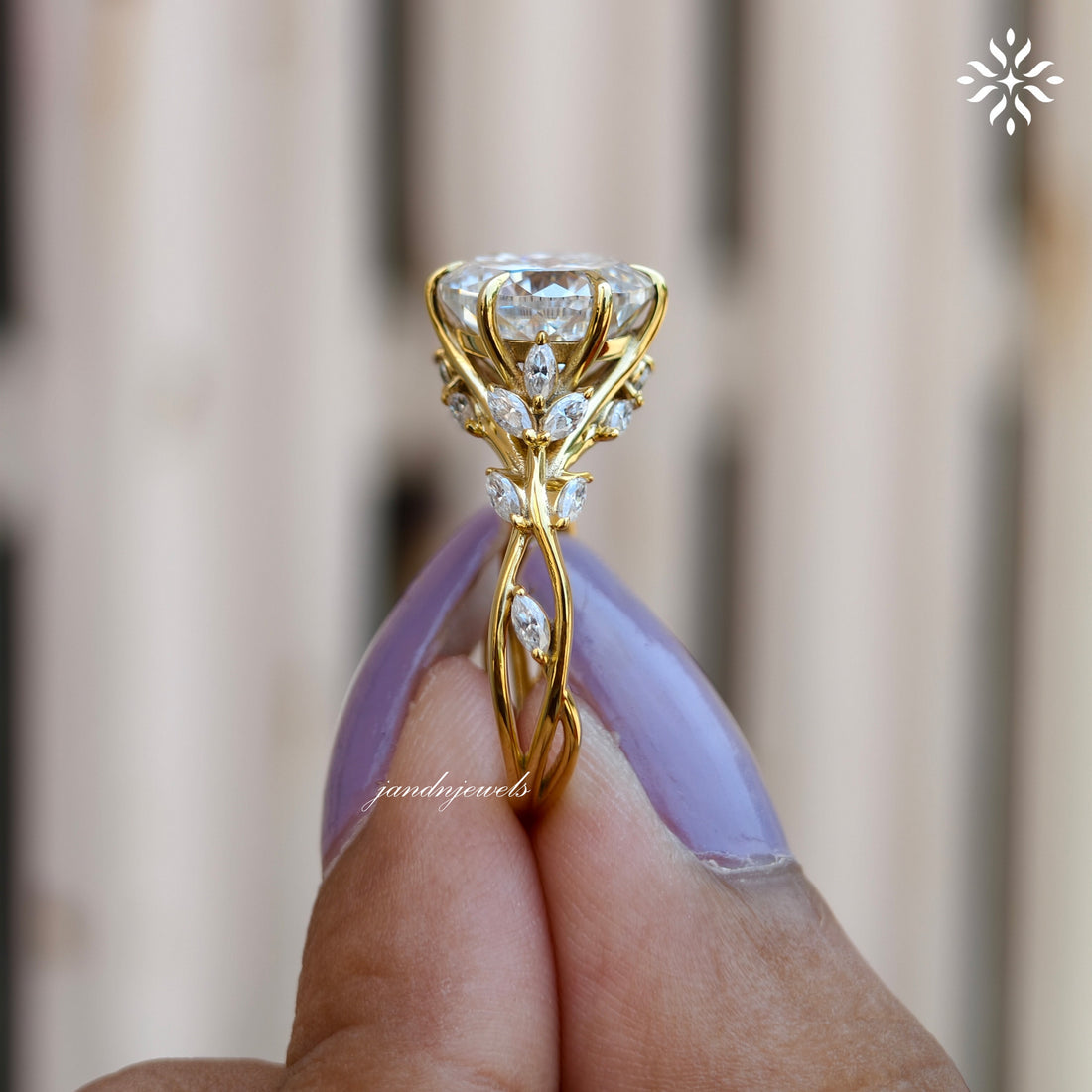 Floral Portuguese Cut Moissanite Engagement Ring Art Deco14K Gold Moissanite Diamond Wedding Ring Nature Inspire Ring Promise Ring For Women
