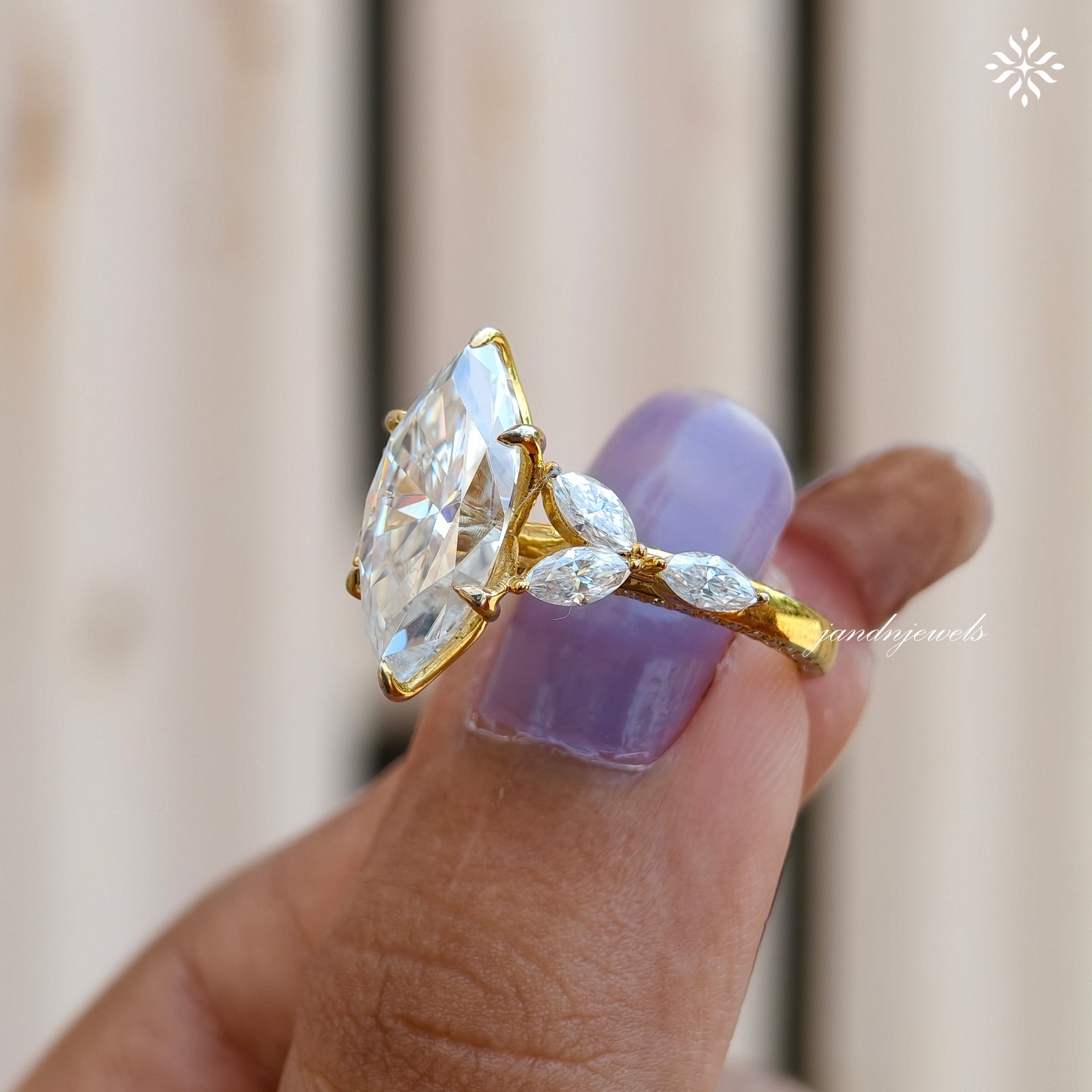 4CT Marquise Cut Moissanite Engagement Ring Cluster Marquise Side Stone Ring Classic Floral Basket Setting Wedding Ring Micro Pavé Band