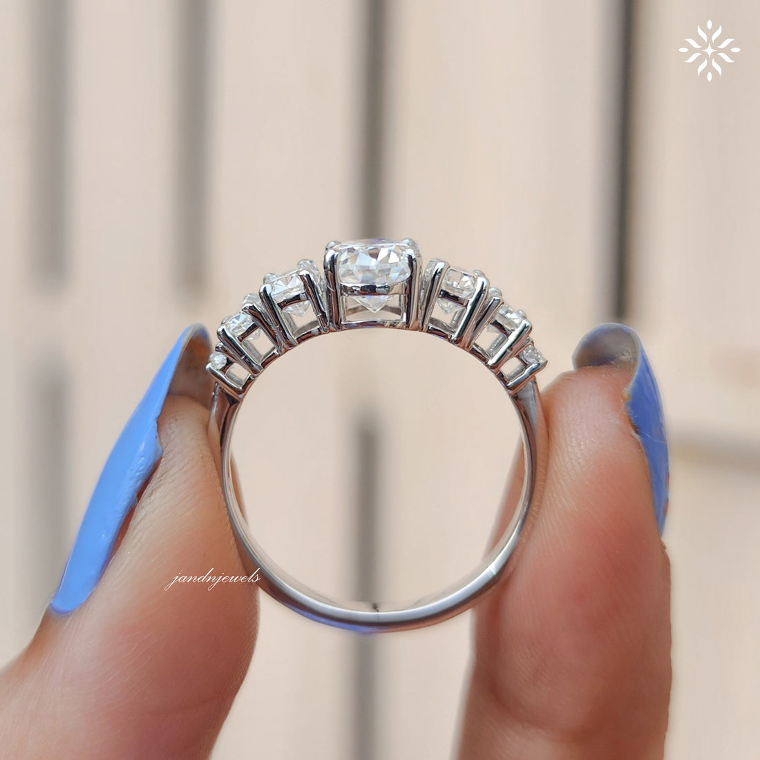 Oval Moissanite Ring with Graduated Side Stones Unique Eternity Engagement Ring Elegant White Gold Wedding Band for Her