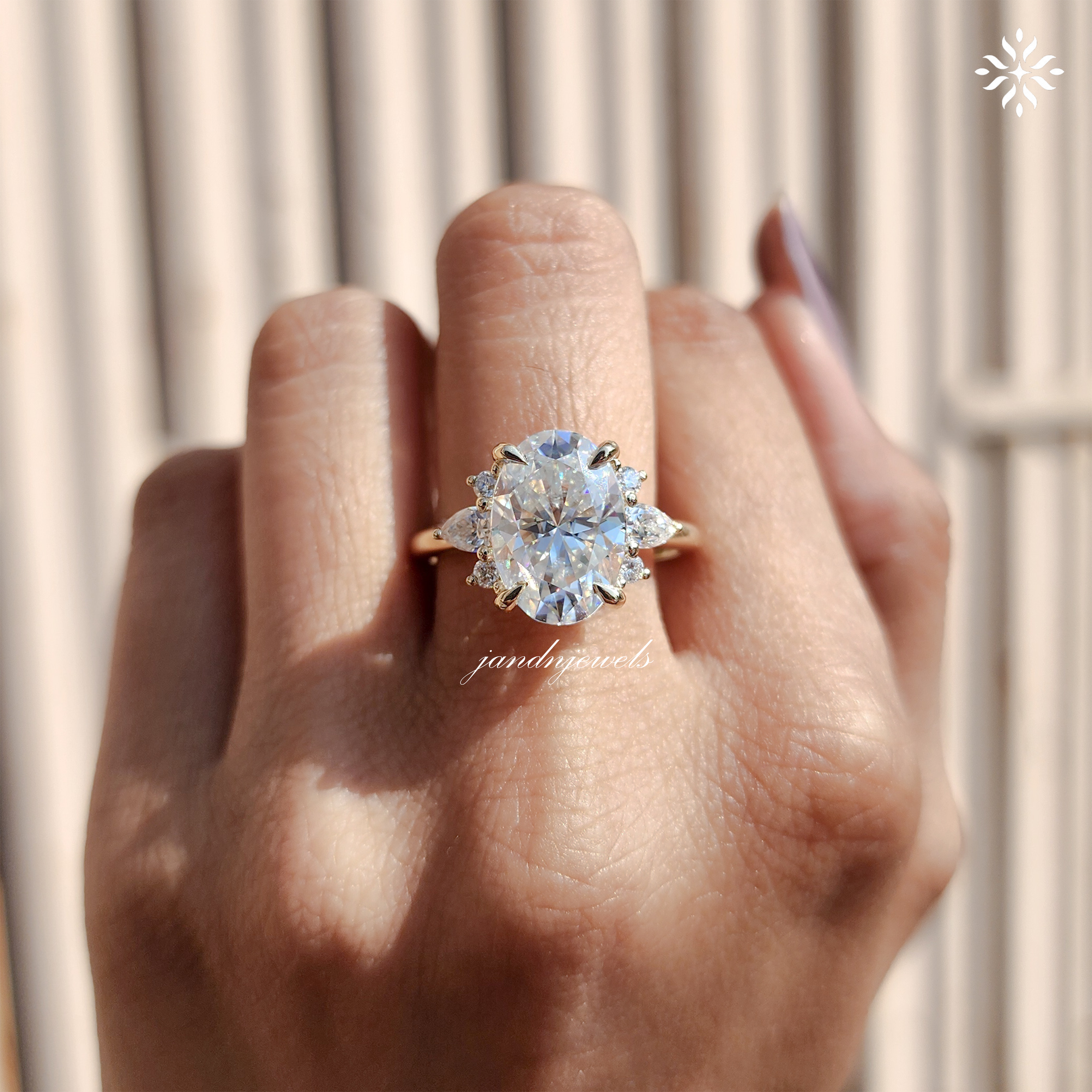 4CT Oval Cut Moissanite Engagement Ring Cluster Diamond Ring Wedding Ring 14K Solid Gold Ring