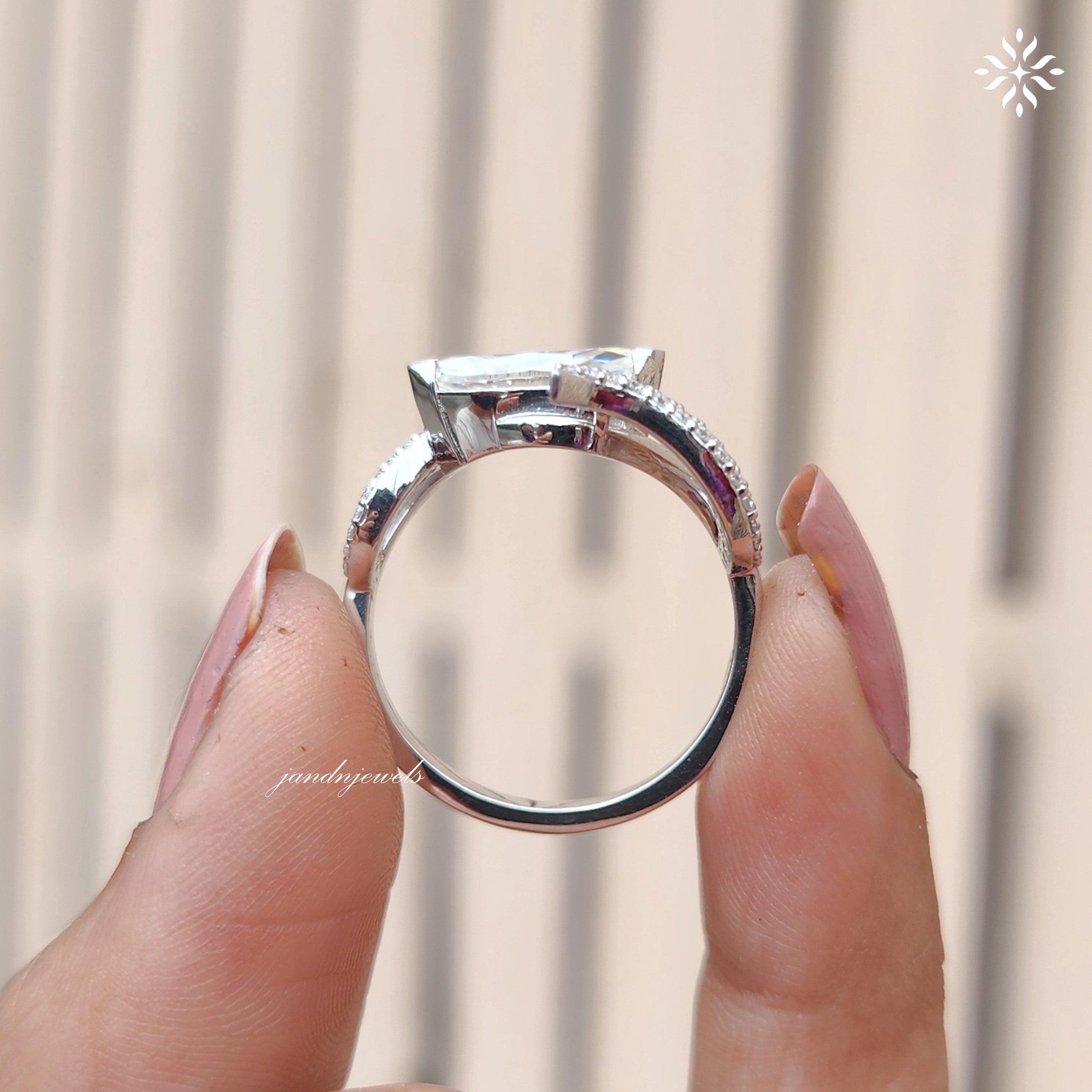 Marquise Moissanite Engagement Ring, Twisted Pave Diamond Band, Unique Swirl Gold Statement Ring