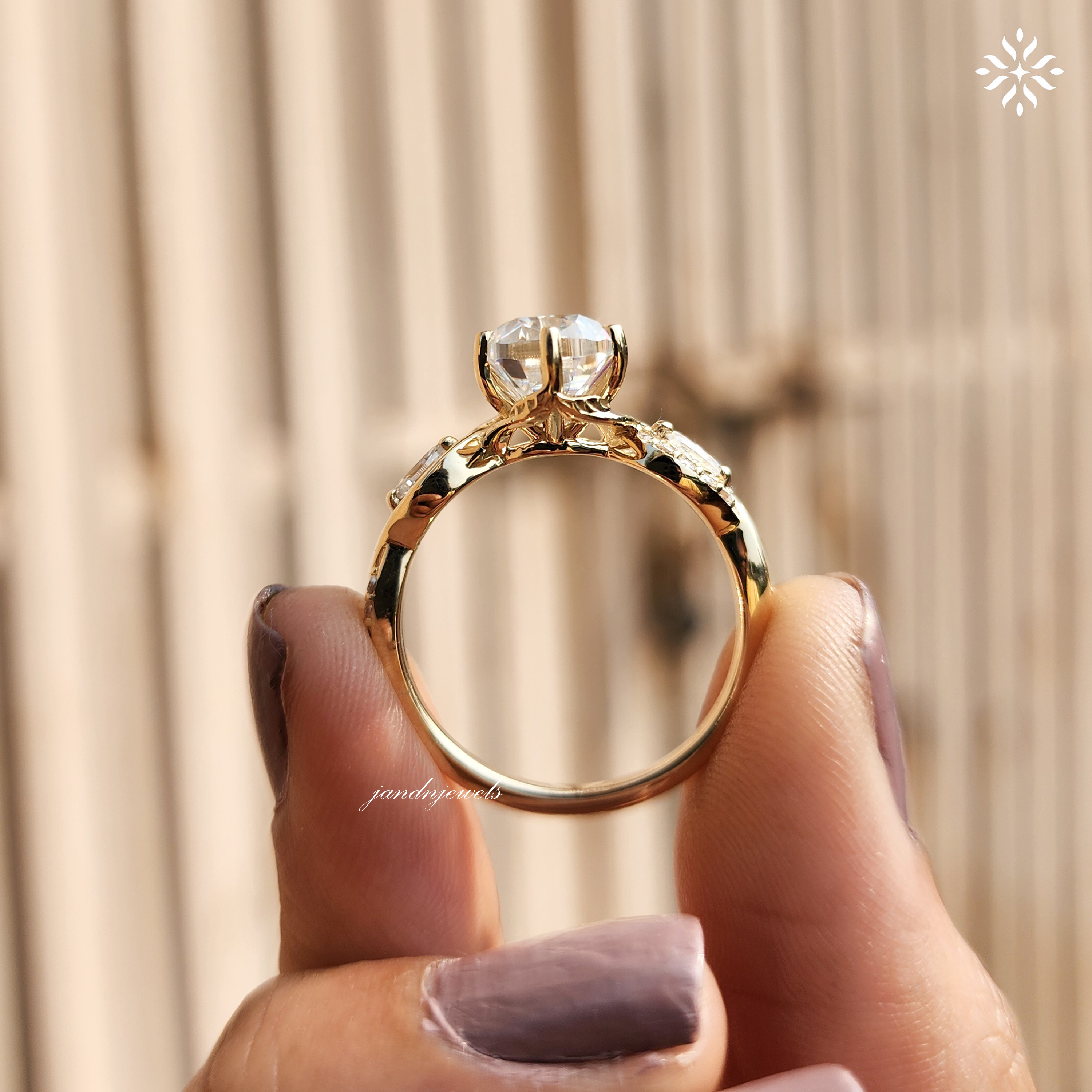Old Mine Cushion Cut Moissanite Engagement Ring Nature Inspired Leaf Design Ring 14K Solid Gold Ring Floral Art Deco Ring Wedding Ring