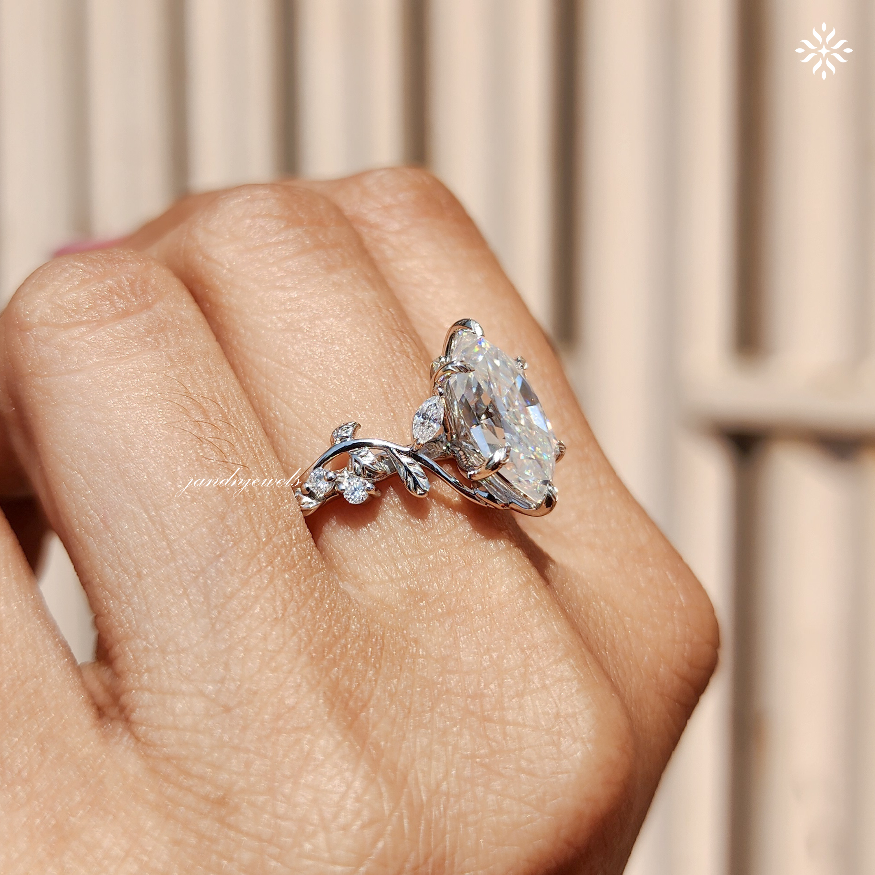 Vintage Dutch Marquise Engagement Gold Ring, Nature Inspired Leaf Style Vintage Wedding Rings for Women, Antique Diamond Ring Gift for Her