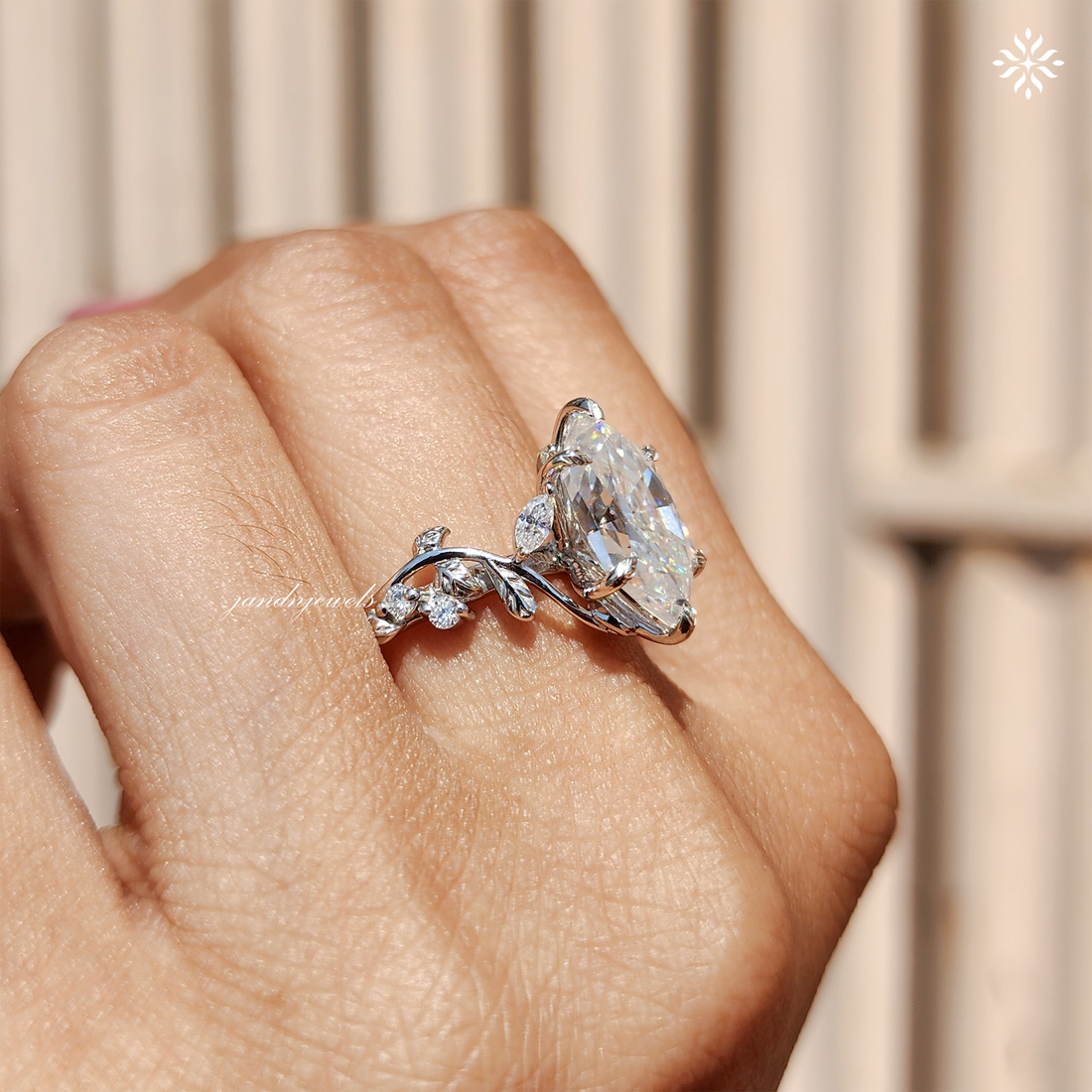 Vintage Dutch Marquise Engagement Gold Ring, Nature Inspired Leaf Style Vintage Wedding Rings for Women, Antique Diamond Ring Gift for Her