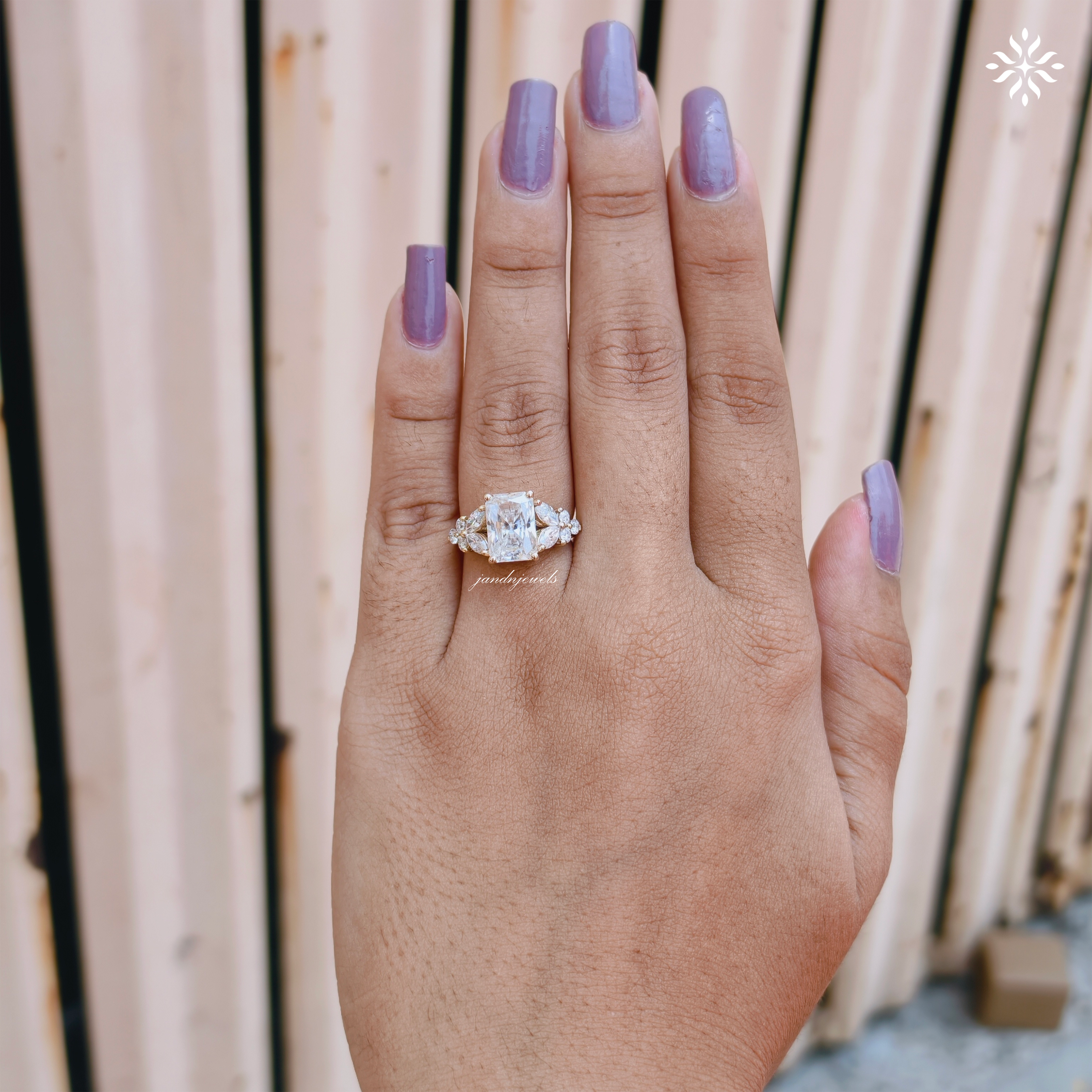 3 Carat Radiant Cut Moissanite Cluster Engagement Ring 14K Solid Gold Ring Floral Cluster Marquise Ring Unique Wedding Ring for Women