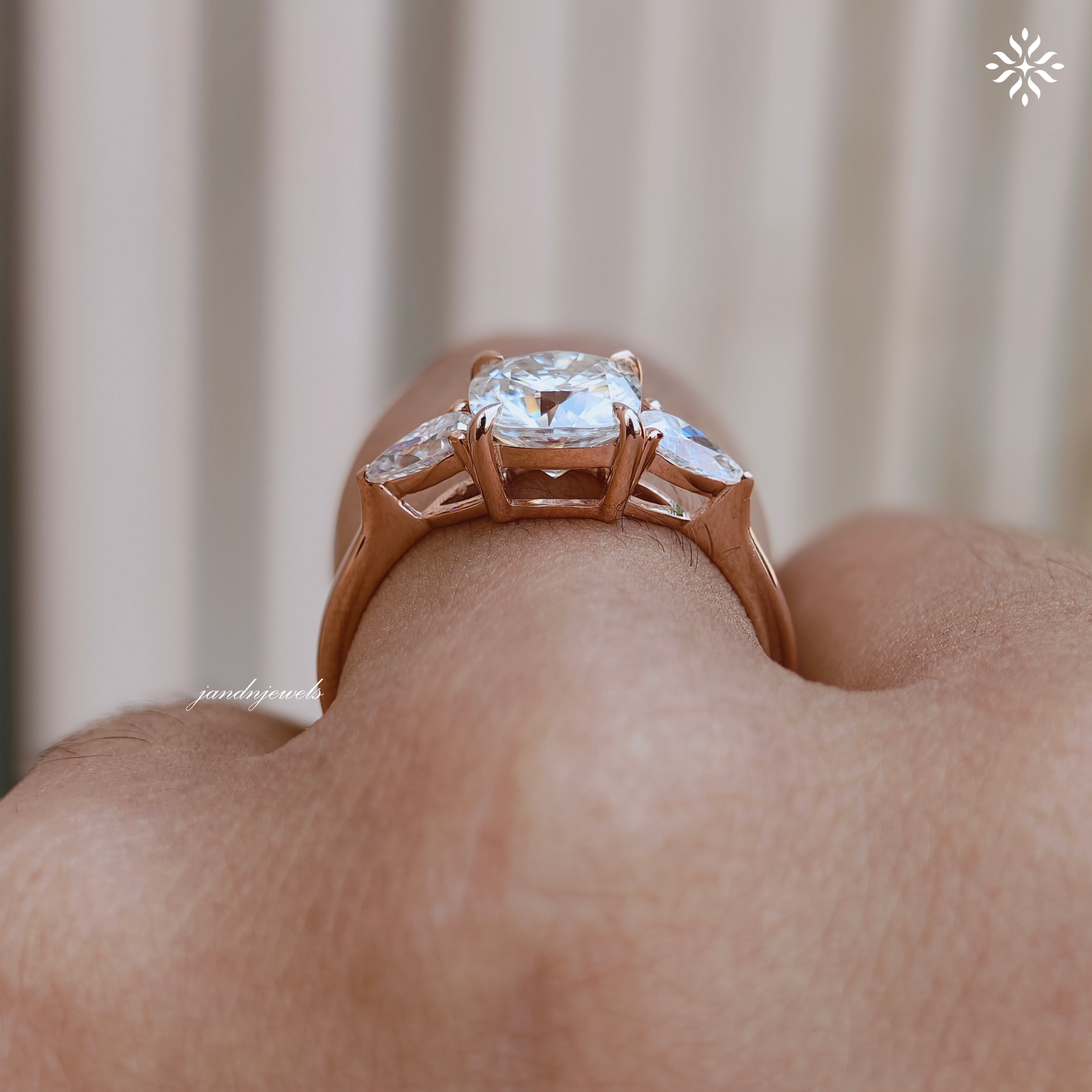 2CT Three Stone Cushion Cut Moissanite Diamond Ring Trilogy Wedding Ring Side Stone Pear Shaped Ring Classic Ring