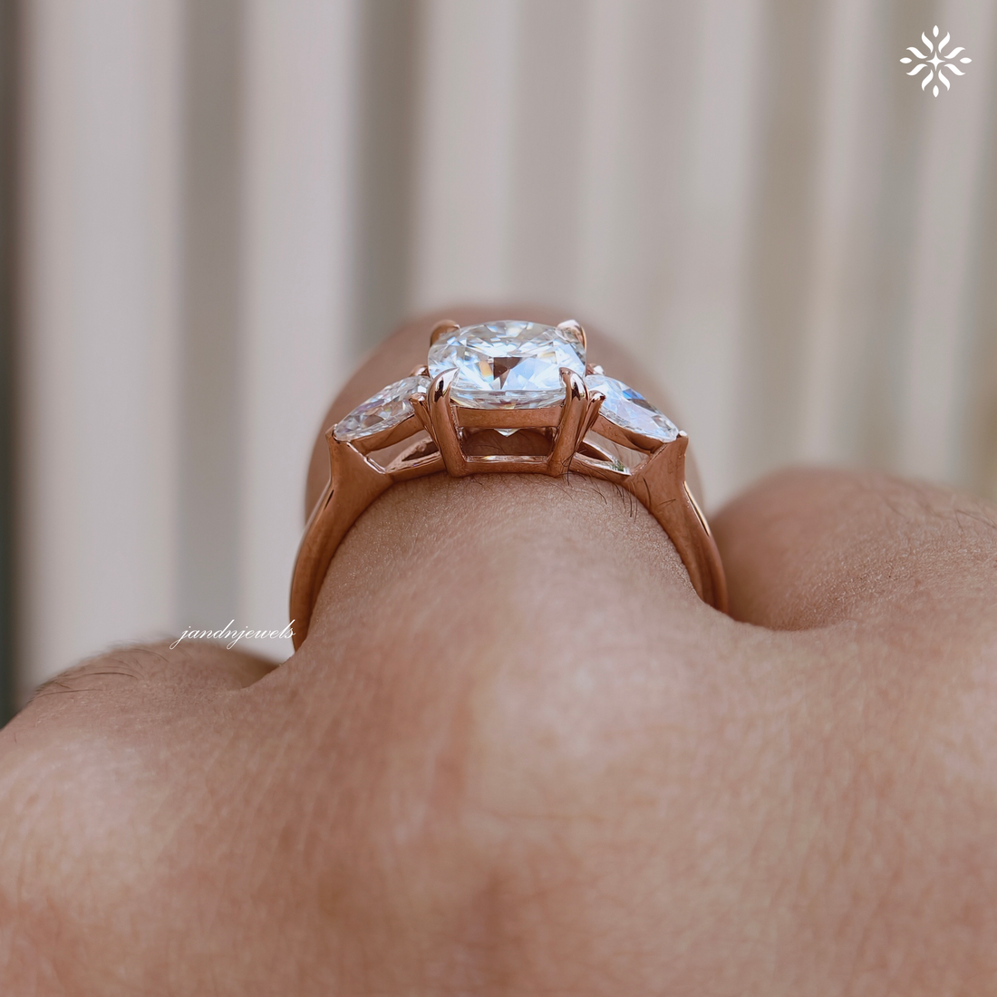 2CT Three Stone Cushion Cut Moissanite Diamond Ring Trilogy Wedding Ring Side Stone Pear Shaped Ring Classic Ring