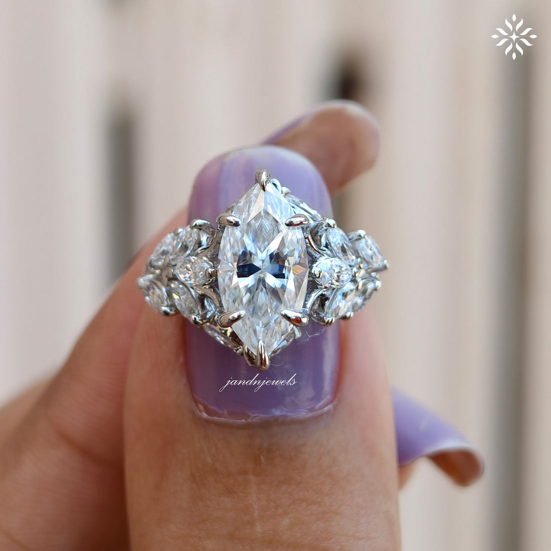 Floral Marquise Cut Moissanite Engagement Ring 14K Solid Gold nature Inspired Ring Artdeco Ring Promise Ring for Her