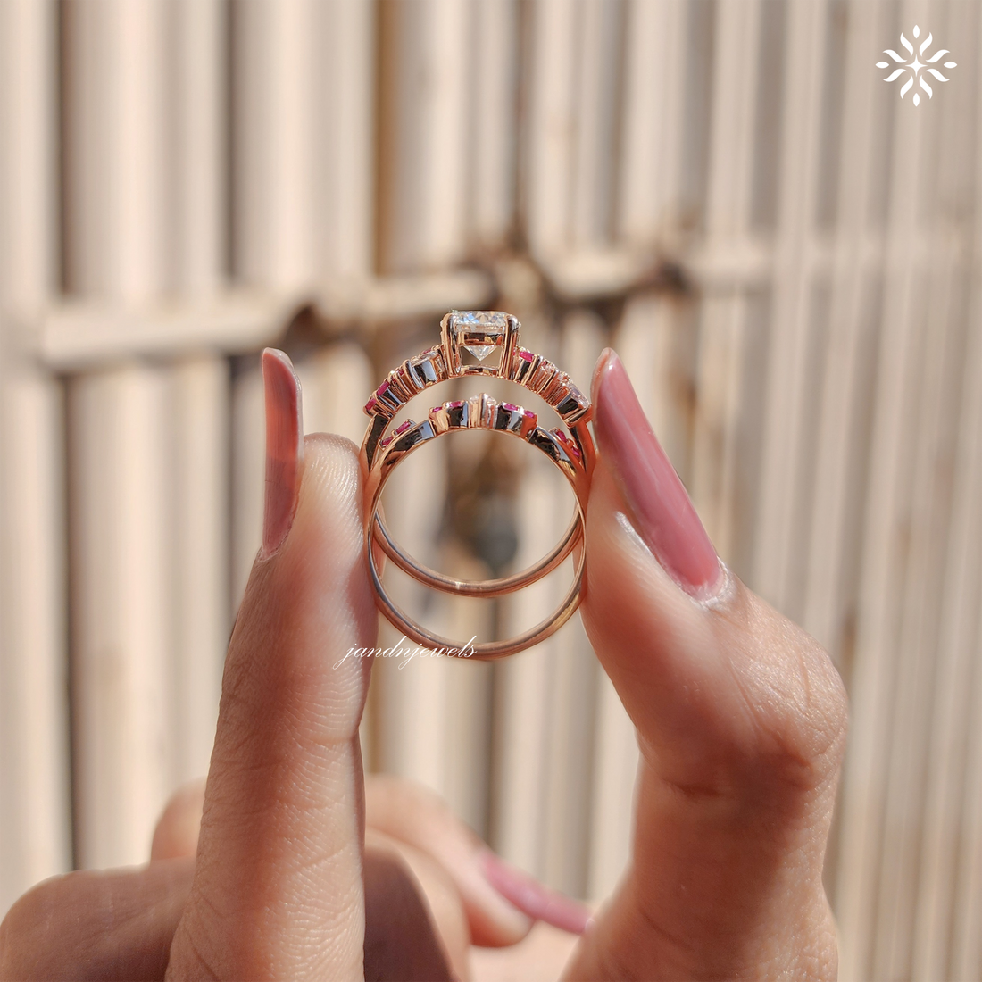 Round Cut Moissanite Engagement Ring Set lab Pink Sapphire Diamond Ring Vintage Rose Gold Bridal Ring Set Amethyst wedding Art Deco Ring Everbee logo Analyze listing