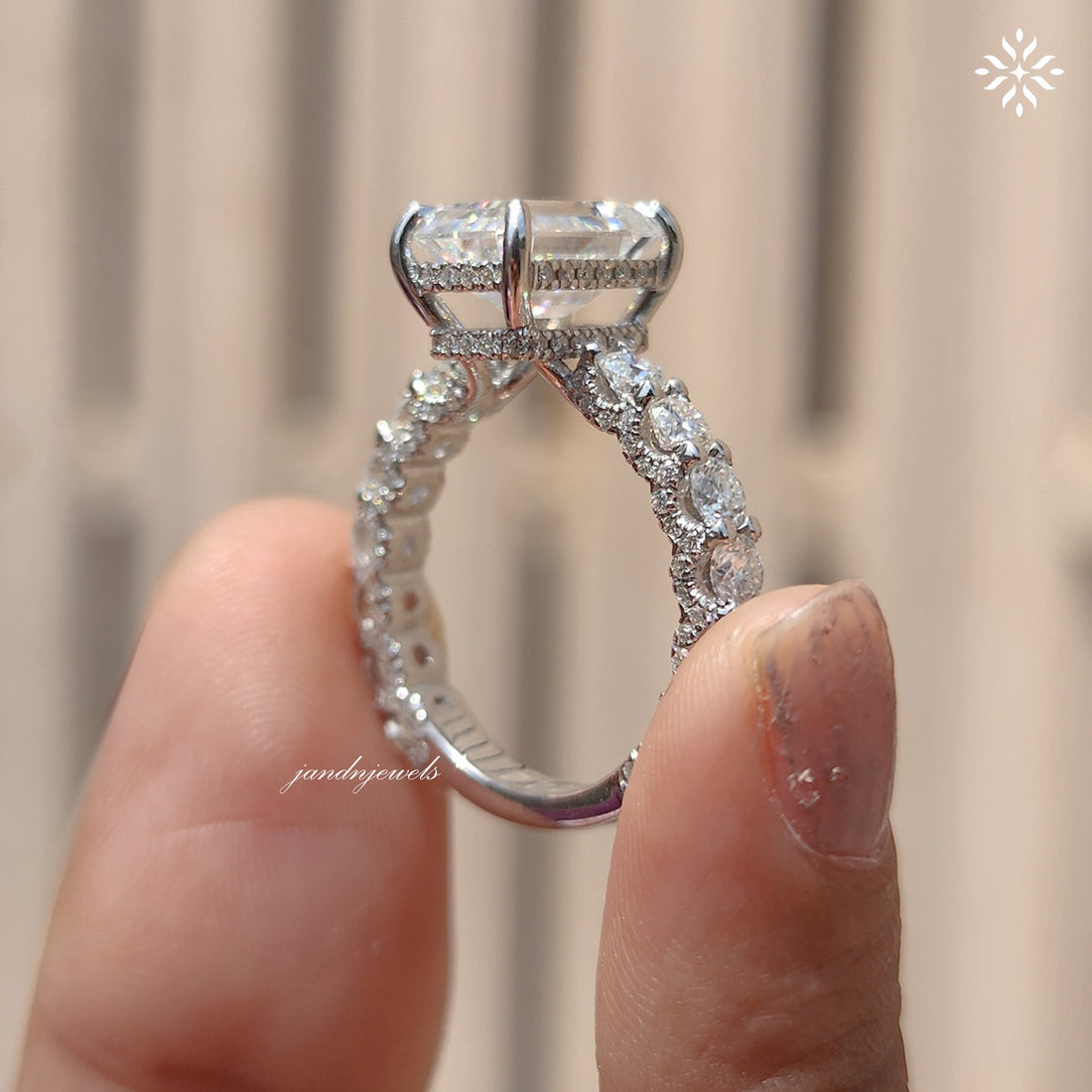 2.5CT Emerald Cut Moissanite Engagement Ring Unique Dabble Hidden Halo Ring 14K Solid Gold Ring for Women
