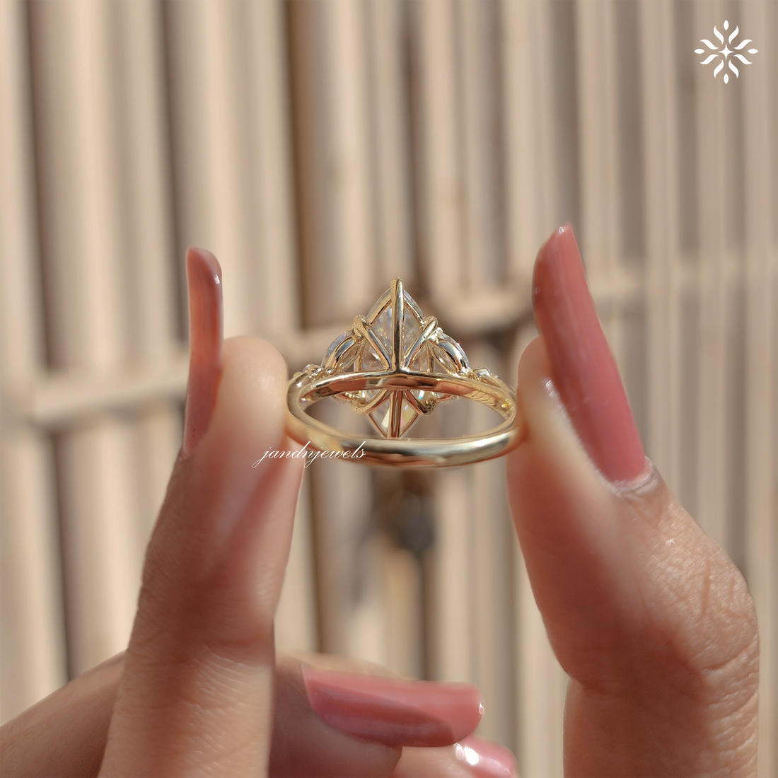 Marquise Moissanite Cluster Ring: Art Deco Solid Gold Anniversary Ring