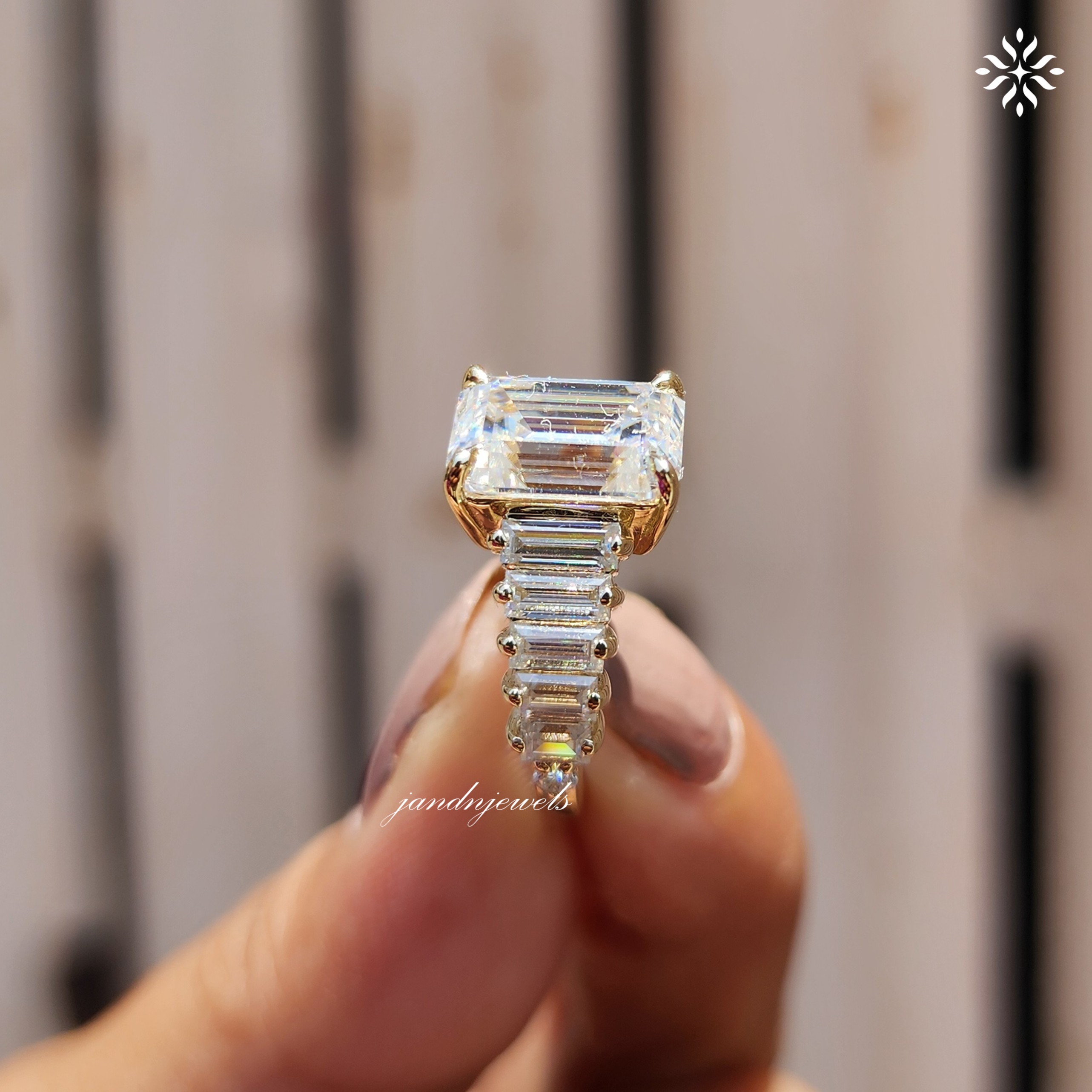 3CT Emerald Cut Moissanite Engagement Ring Baguette Eternity Band Luxury Bridal Ring Anniversary Gift for Her