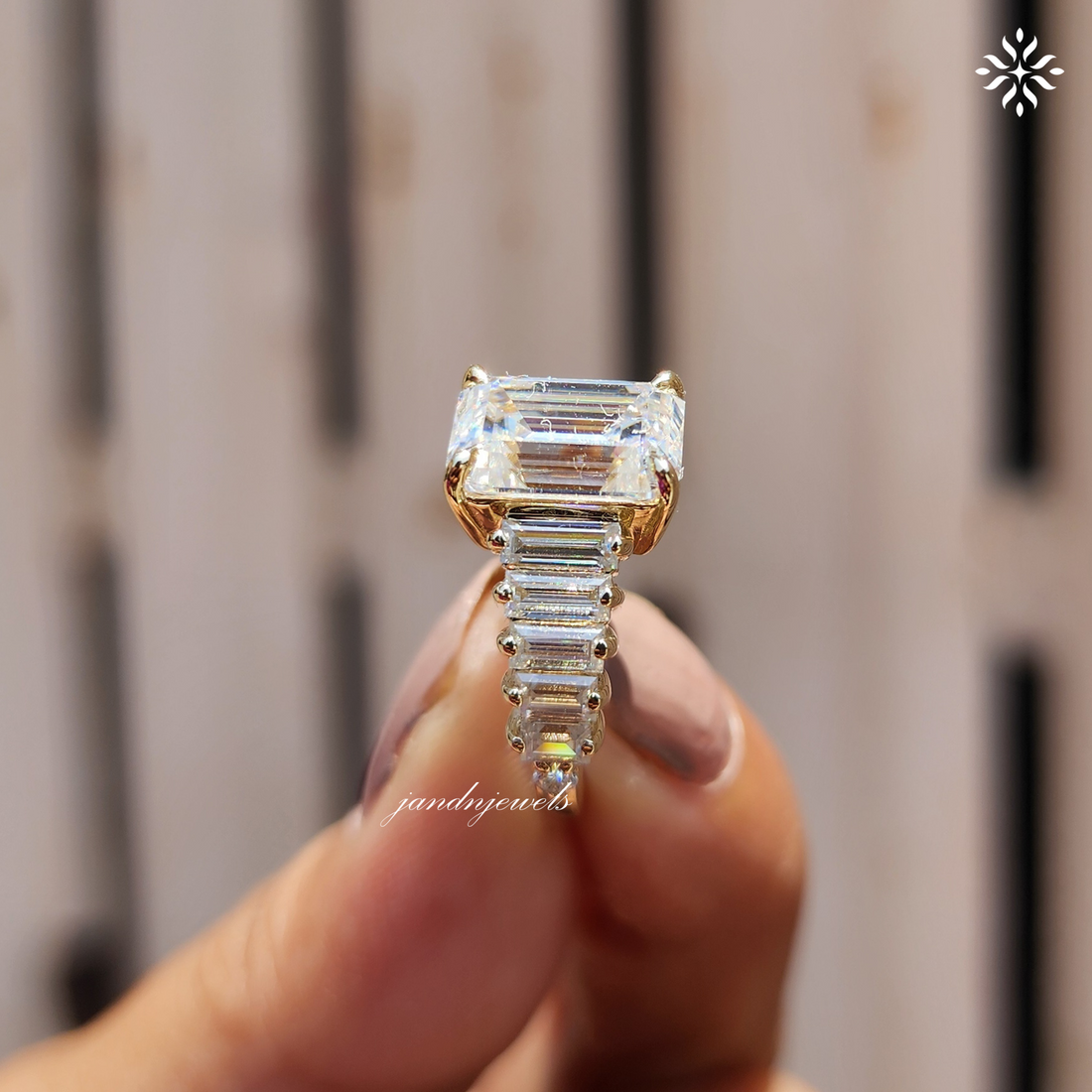 3CT Emerald Cut Moissanite Engagement Ring Baguette Eternity Band Luxury Bridal Ring Anniversary Gift for Her