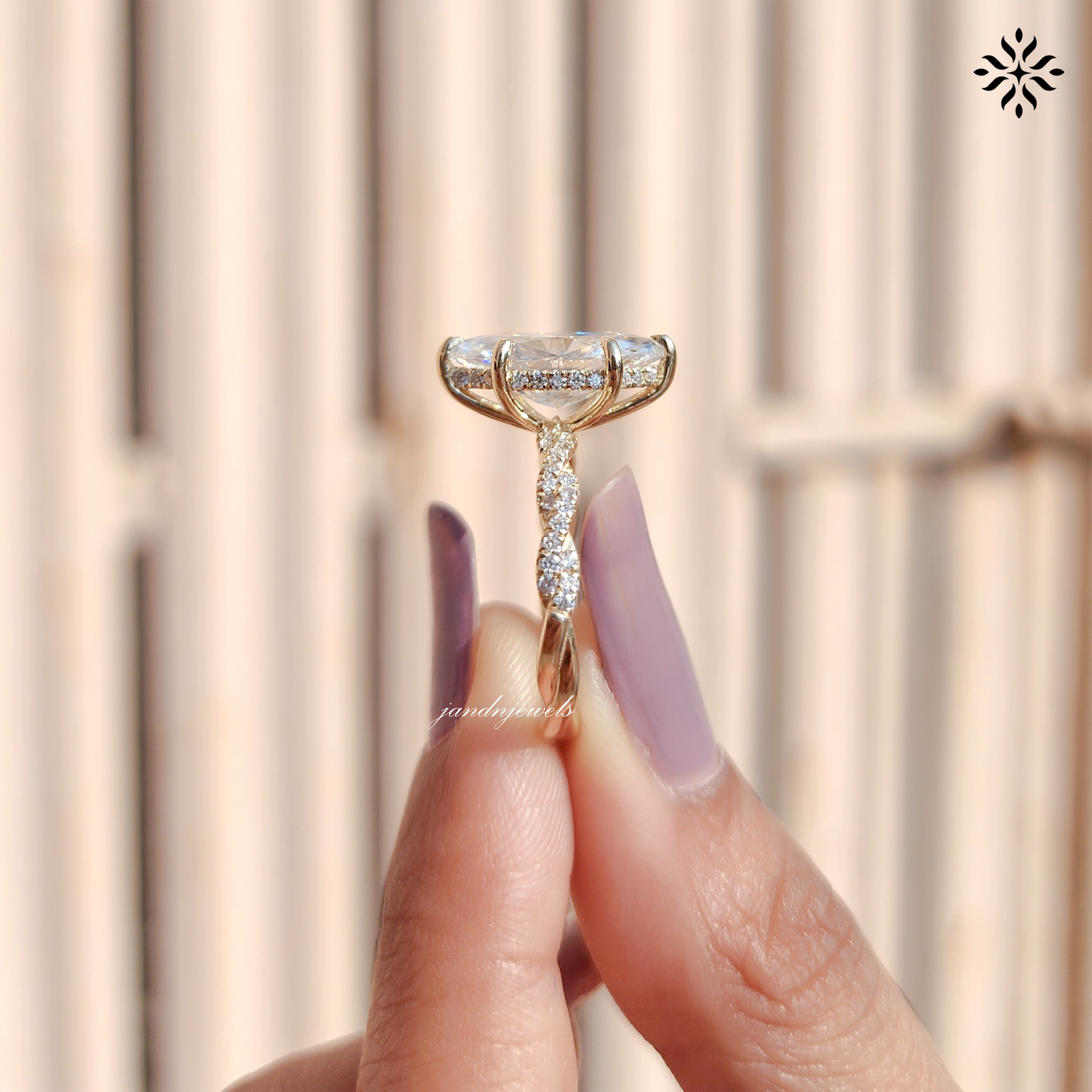 2CT Marquise Moissanite Engagement Ring 14K Solid Gold Twisted Shank Diamond Wedding Band Solitaire Hidden Halo Proposal Ring for Mom