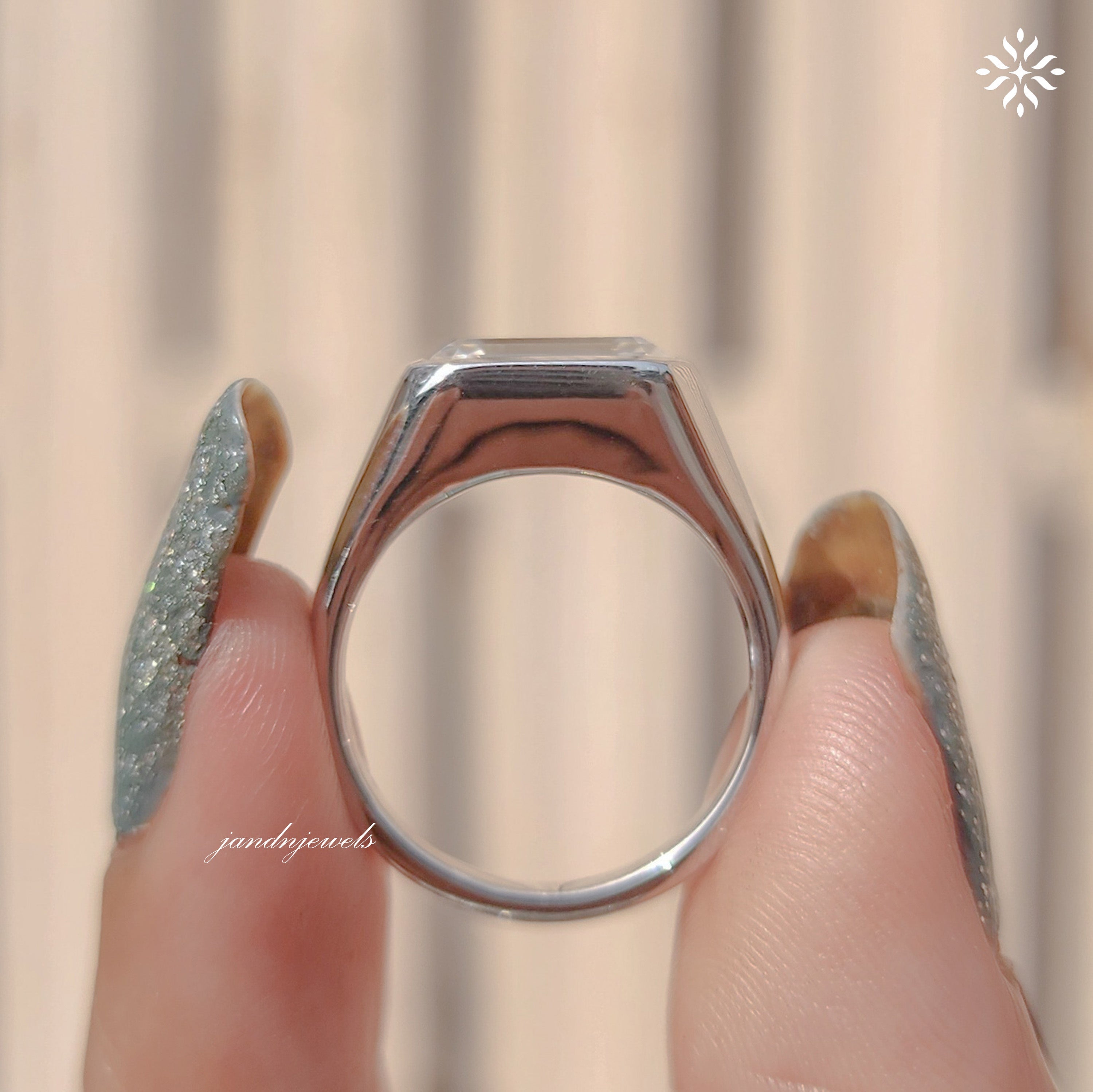 Emerald Cut Moissanite Ring Bezel Set Signet Ring Modern Gold Statement Ring for Men Women