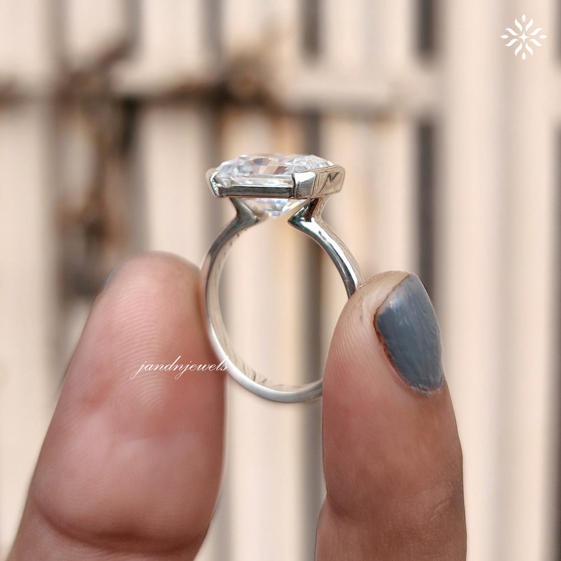 Half Bezel Set Radiant Cut Moissanite Engagement Ring East West Radiant Diamond Wedding Gift Handmade Ring Open Shank Custom Bridal Ring