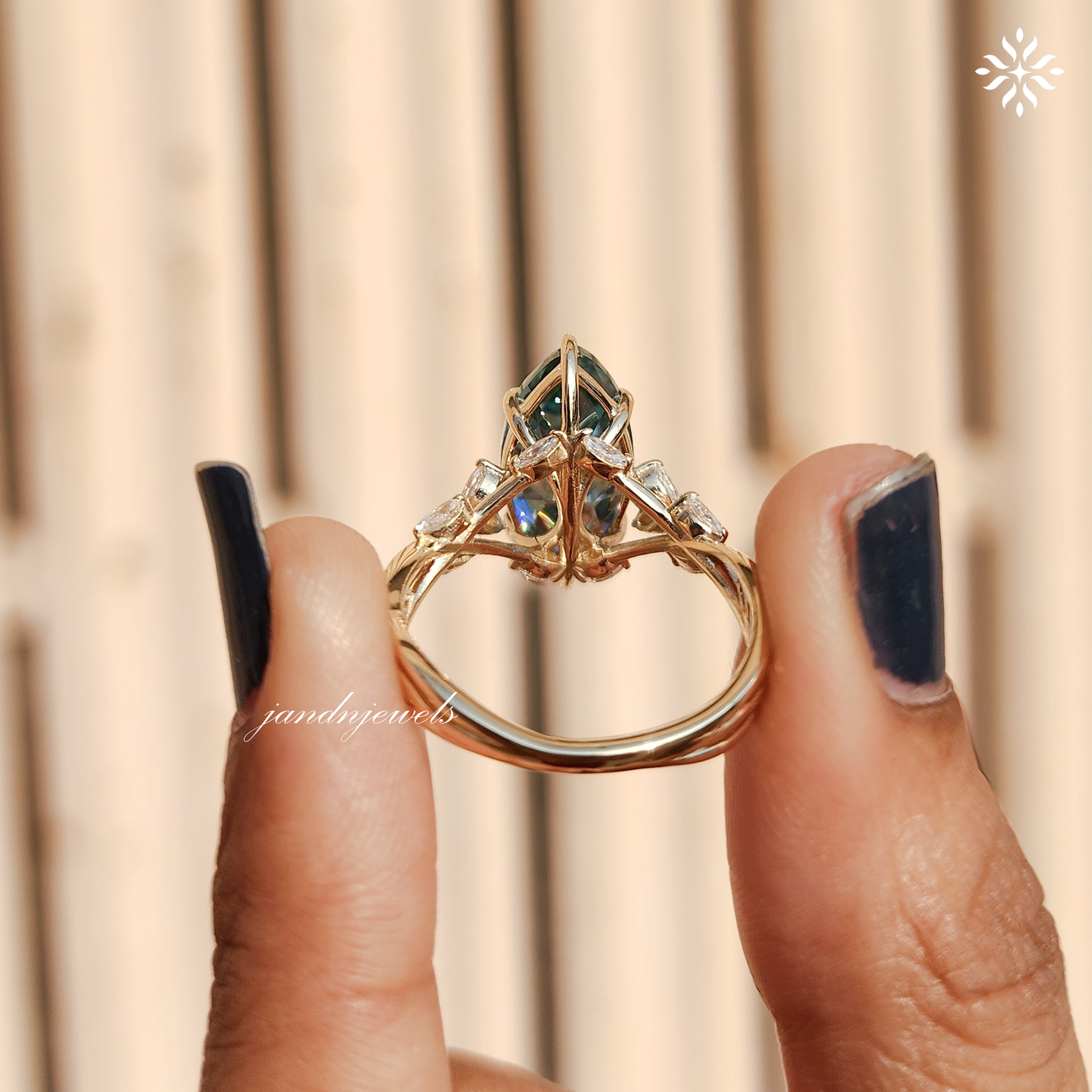 4CT Green Marquise Cut Moissanite Engagement Ring Yellow Gold Floral Vine Ring ArtDeco Ring
