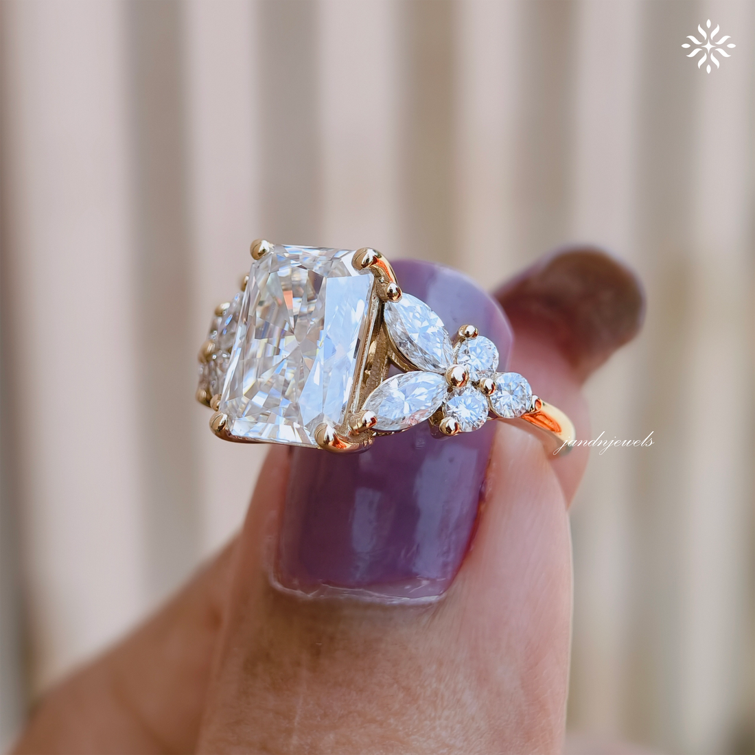 3 Carat Radiant Cut Moissanite Cluster Engagement Ring 14K Solid Gold Ring Floral Cluster Marquise Ring Unique Wedding Ring for Women