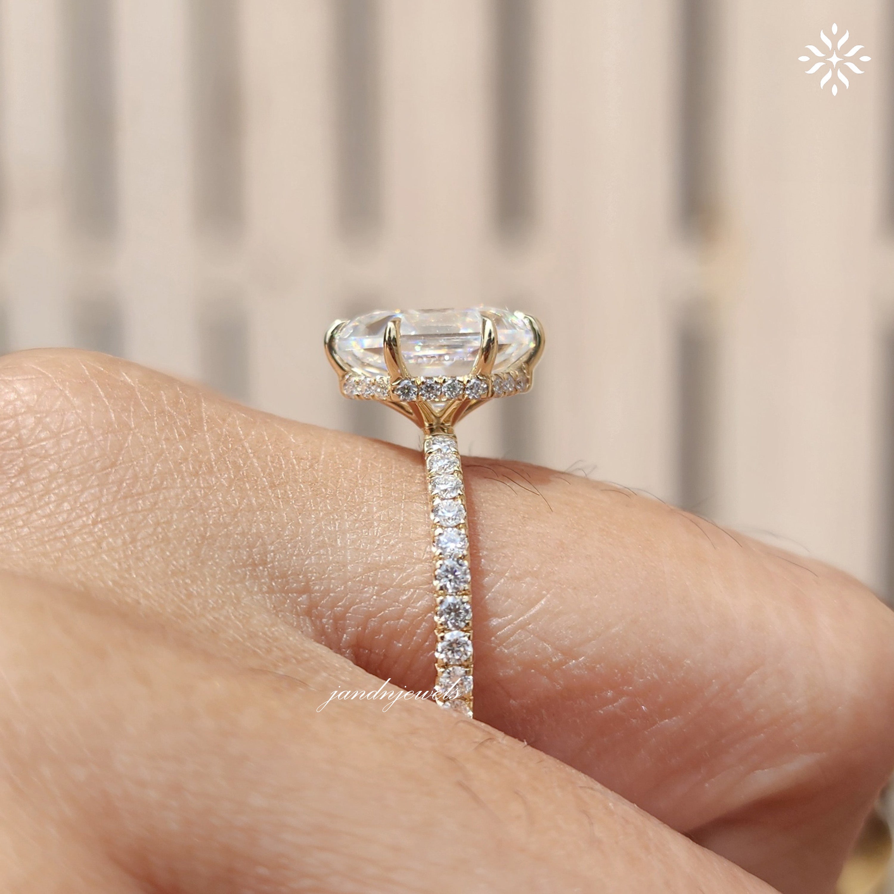 2CT Hexagon Cut Moissanite Engagement Ring Hidden Halo Ring Wedding Ring 14K Gold Ring Thin Pavé Band Modern Geometric Bridal Ring