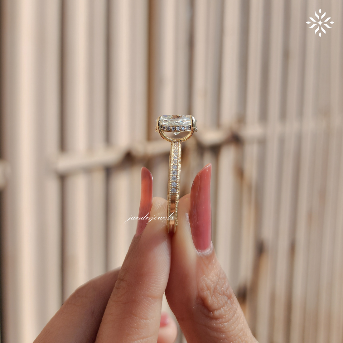 2CT Oval Cut Moissanite Engagement Ring Solitaire Diamond Ring Handcrafted Engraved Wedding Band 14K Solid Gold Hidden Halo Ring