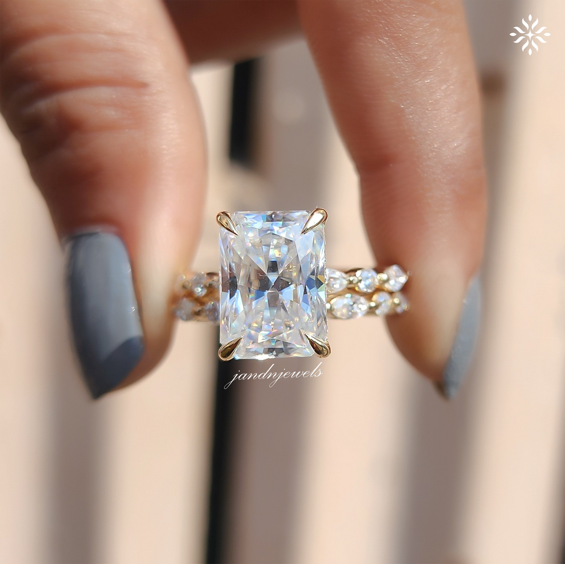 4CT Elongated Radiant Cut Moissanite Diamond Engagement Ring 14K Gold Ring Bridal Set Unique Marquise Diamond Ring Wedding Ring Set