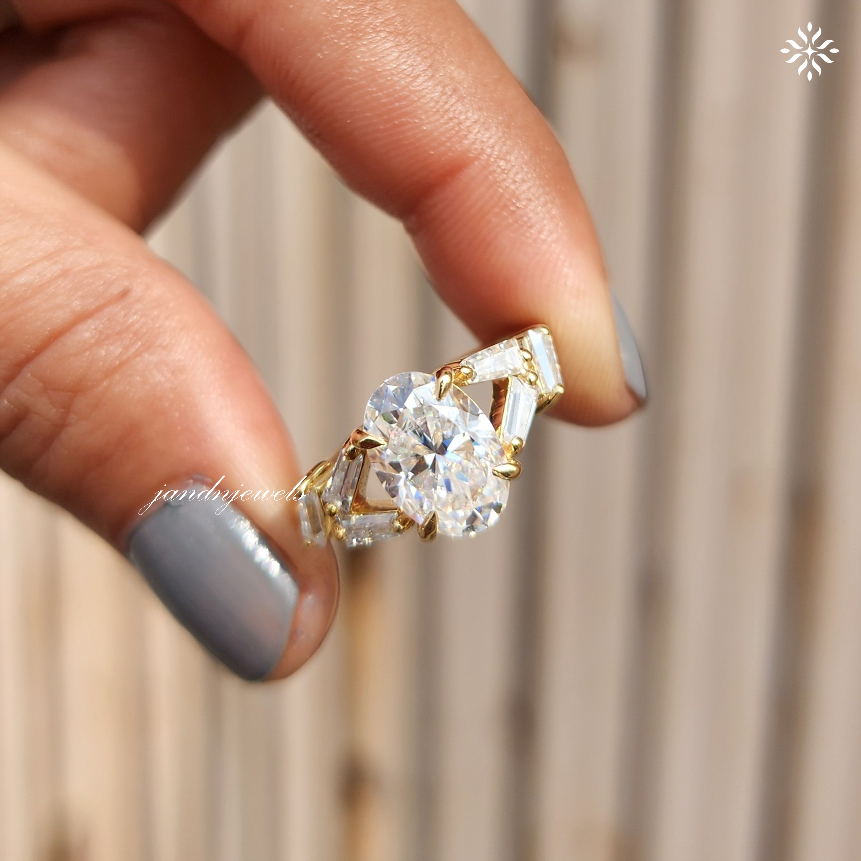 Oval Cluster Moissanite Engagement Ring Side Stone Baguette Ring 14k Gold Ring Wedding Ring Promise Ring for Woman Anniversary Ring