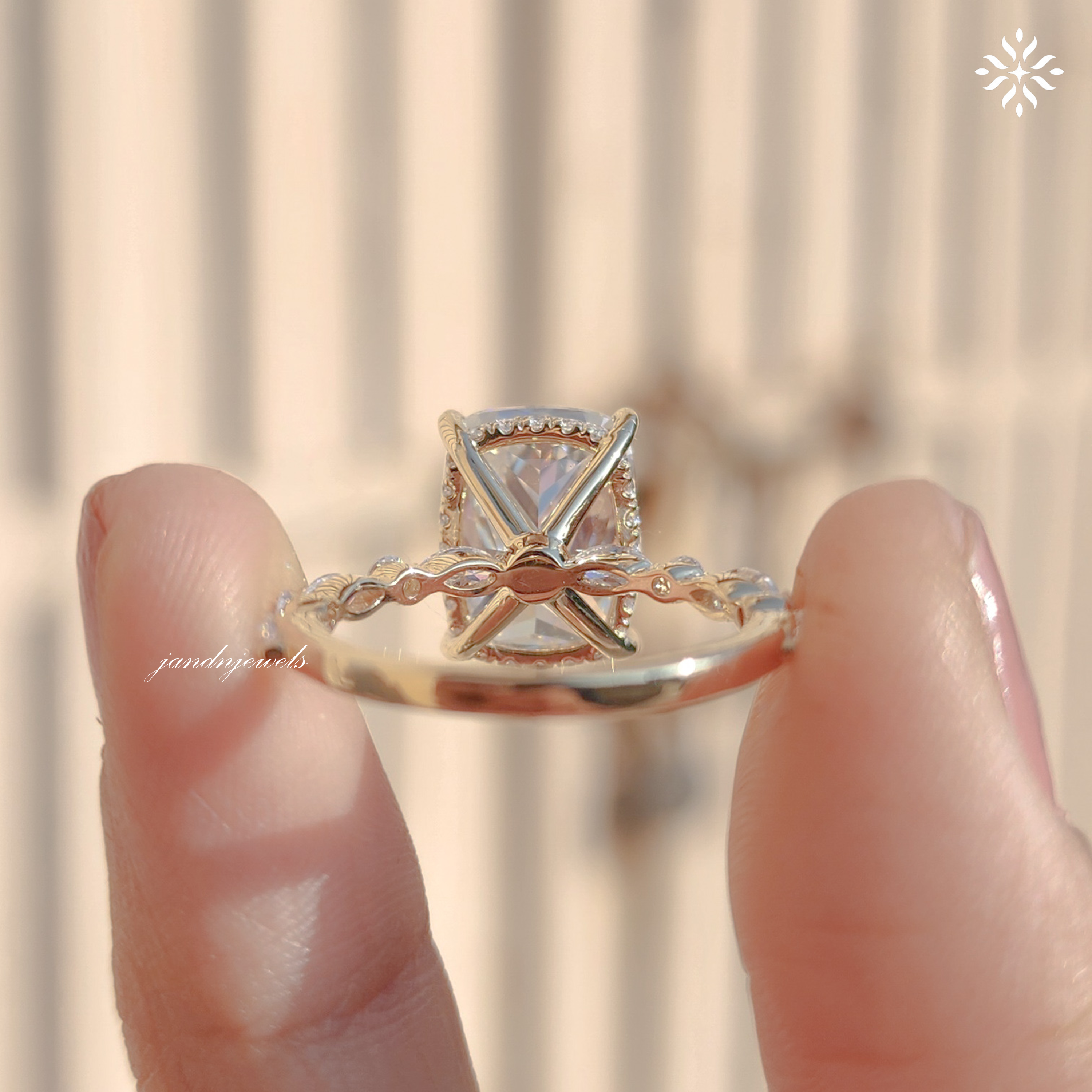 4CT Cushion Cut Moissanite Engagement Ring Hidden Halo 14K Gold Diamond Band Bridal Ring