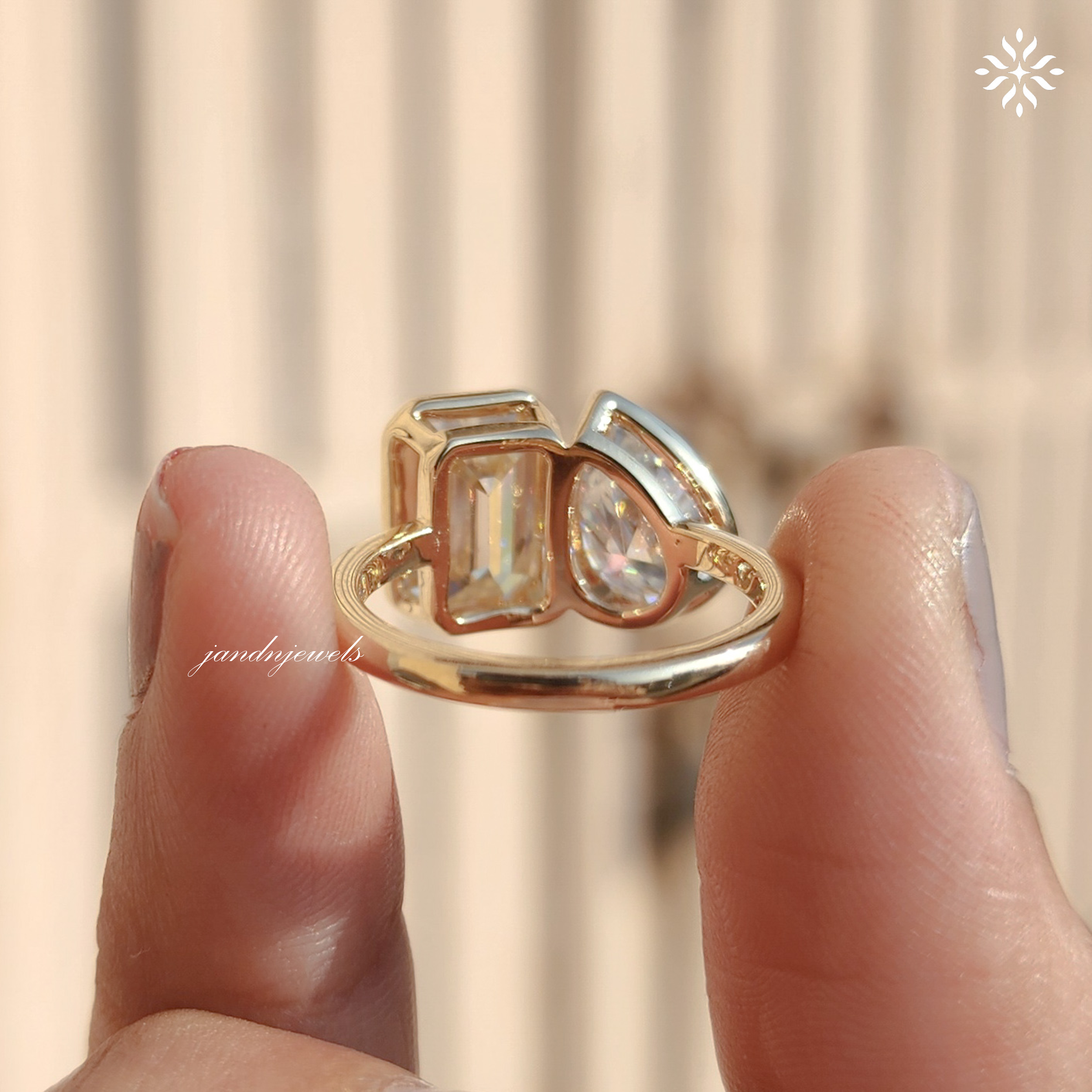 Toi et Moi Pear Shaped & Emerald Cut Moissanite Ring Two Stone Gold Engagement Ring Unique Bridal Ring
