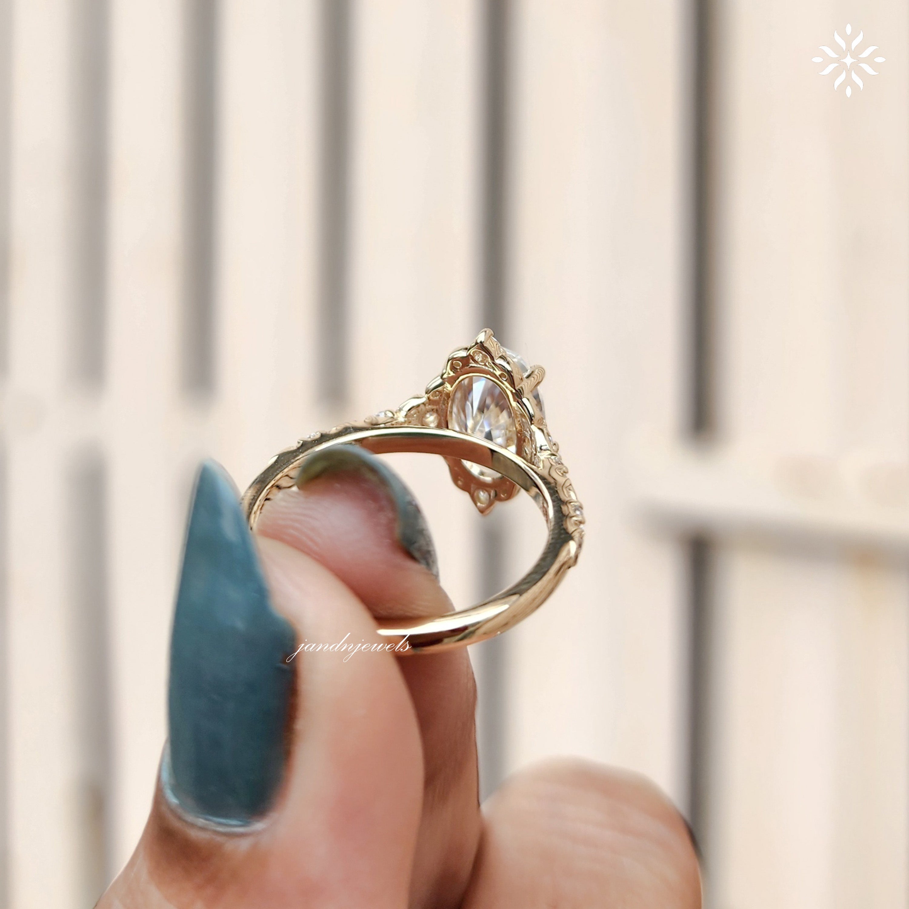 Oval moissanite engagement ring yellow gold Unique halo vintage art deco Diamond vintage ring Anniversary promise ring anniversary for her