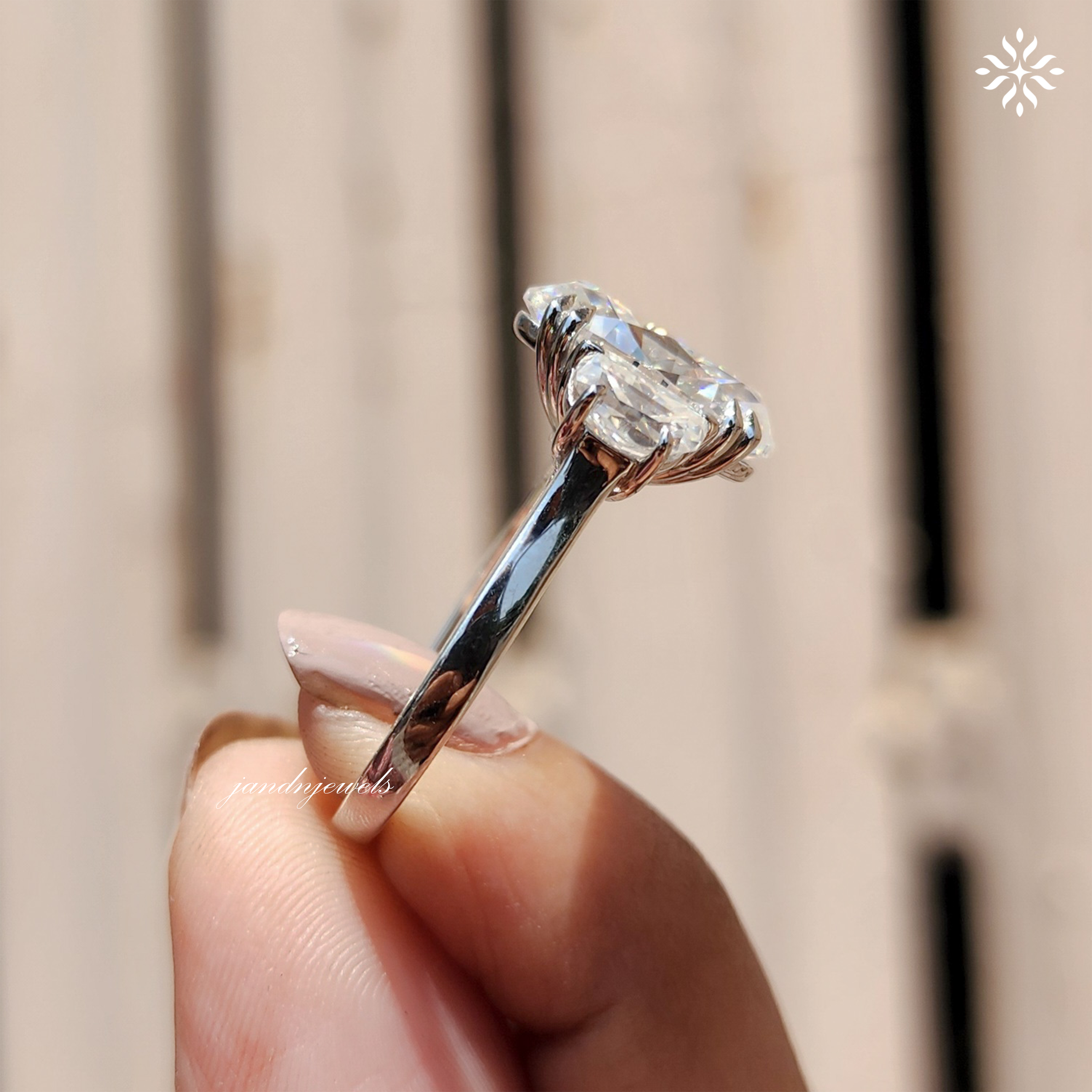 4CT Oval Moissanite Engagement Ring Three Stone Half Moon Diamond Trilogy Ring 14K Gold Wedding Anniversary Gift For Her