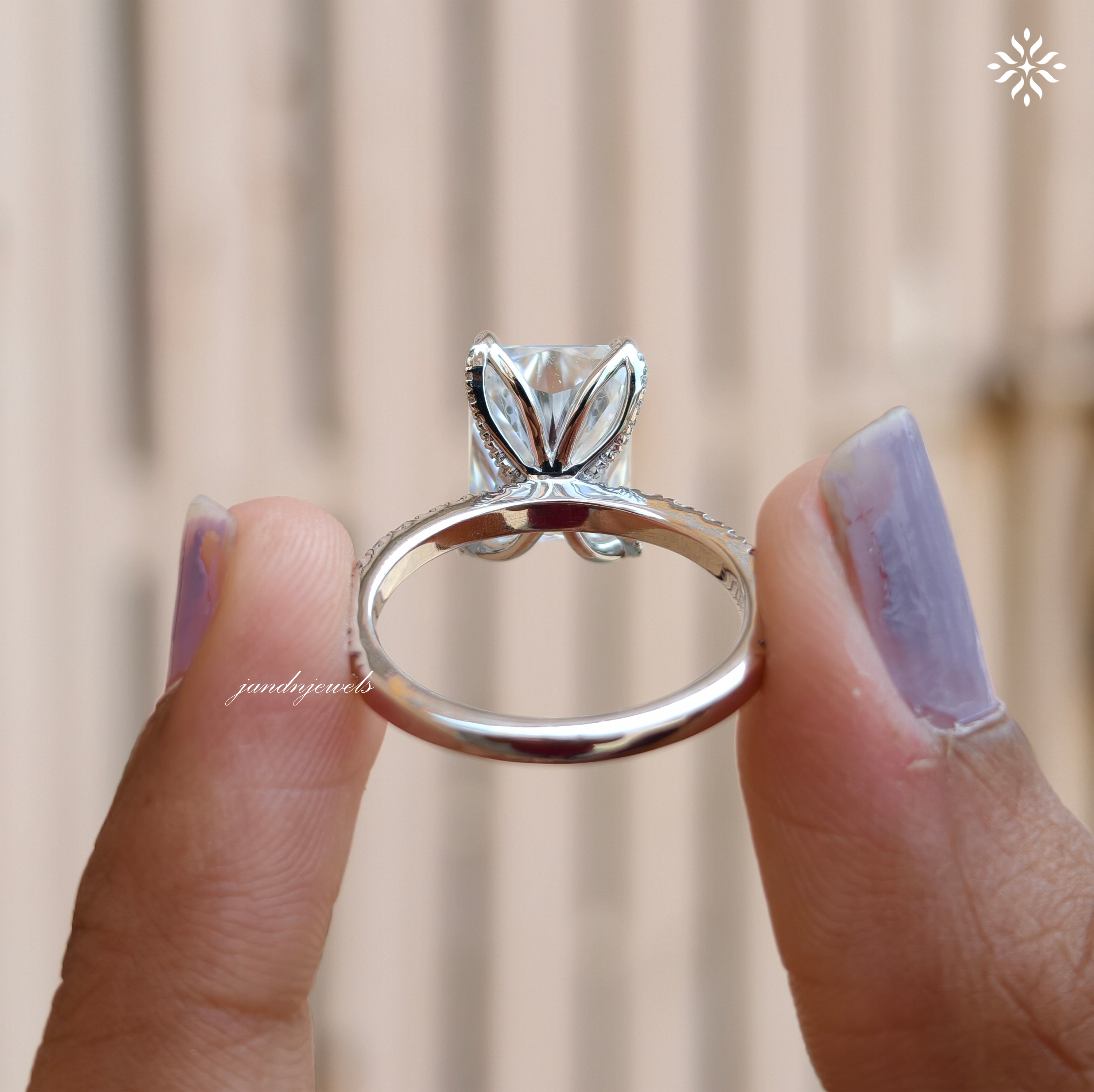 Radiant Cut Moissanite Engagement Ring Hidden Halo Ring 14K Solid Gold Baguette Halo Ring Diamond Ring for Women