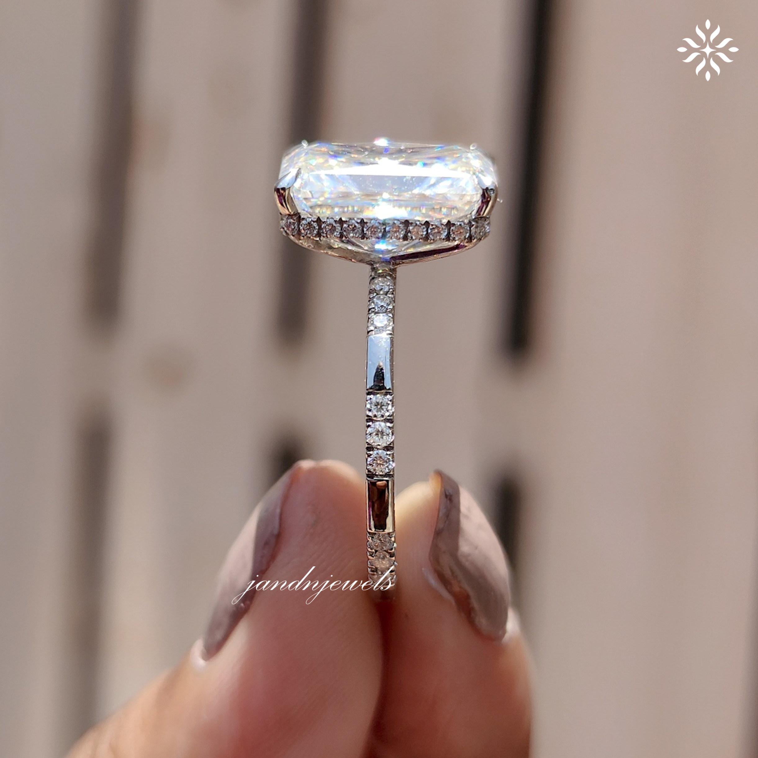 4CT Radiant Cut Moissanite Engagement Ring Solitaire Ring Distance Pave Band Hidden Halo Diamond Ring Everbee logo Analyze listing