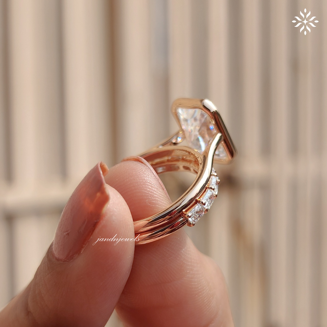 3.5CT Radiant Cut Moissanite Engagement Ring Set Bezel Set Ring 14K Rose Gold Ring Wedding Ring Set Anniversary Ring