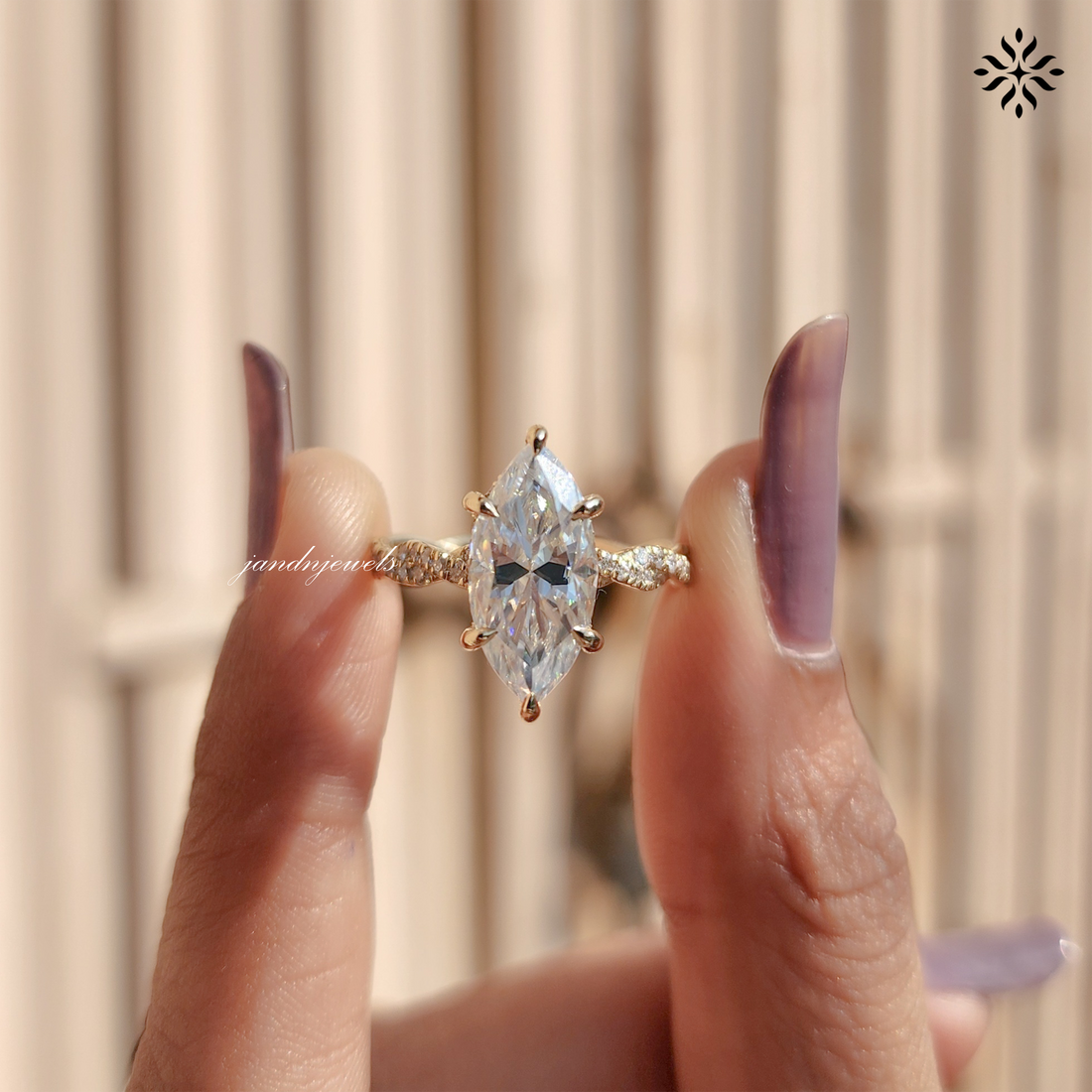 2CT Marquise Moissanite Engagement Ring 14K Solid Gold Twisted Shank Diamond Wedding Band Solitaire Hidden Halo Proposal Ring for Mom