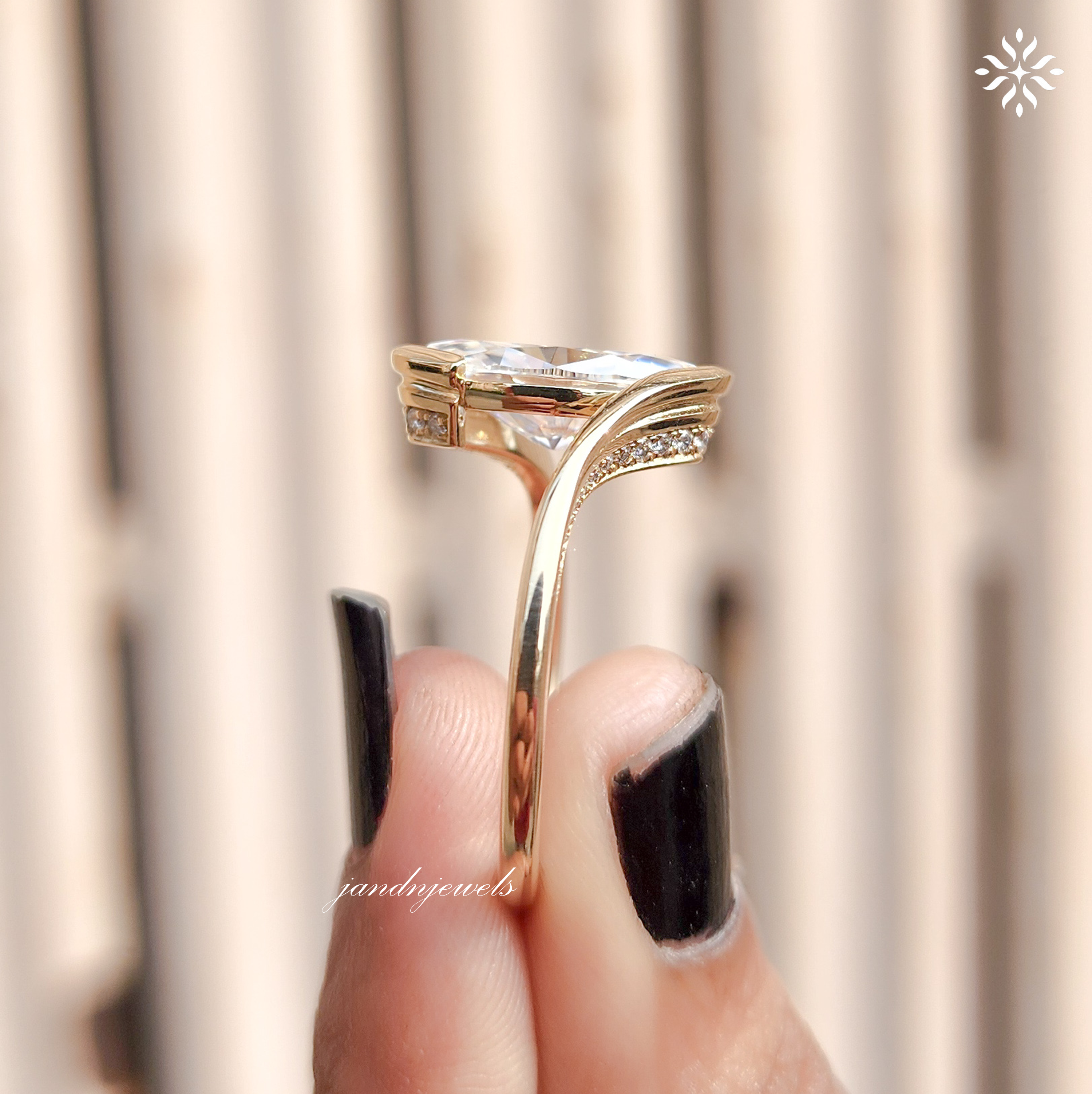 Marquise Moissanite Wrap Ring, Curved Pave Gold Band, Elegant Unique Engagement Ring for Women